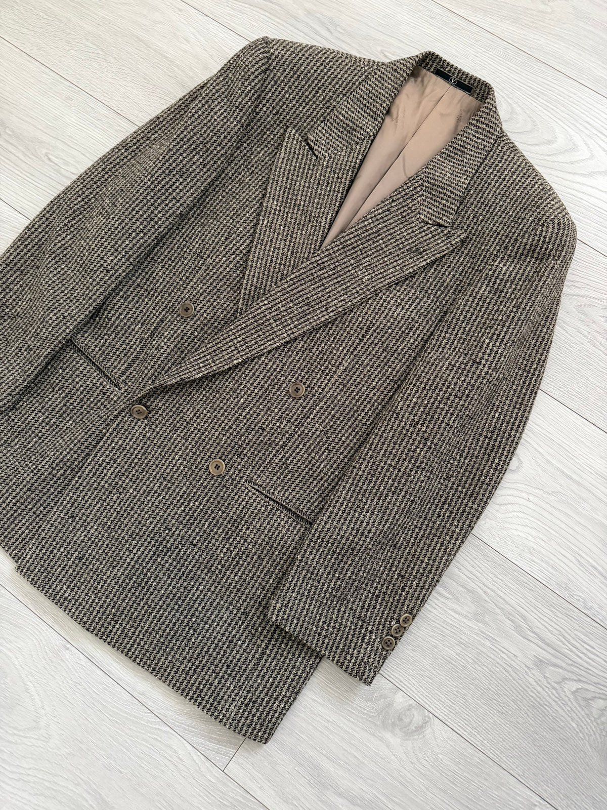 Valentino 1980s Peaked Lapel Double Breasted Textured Wool Sport Jacket Blazer - Size M