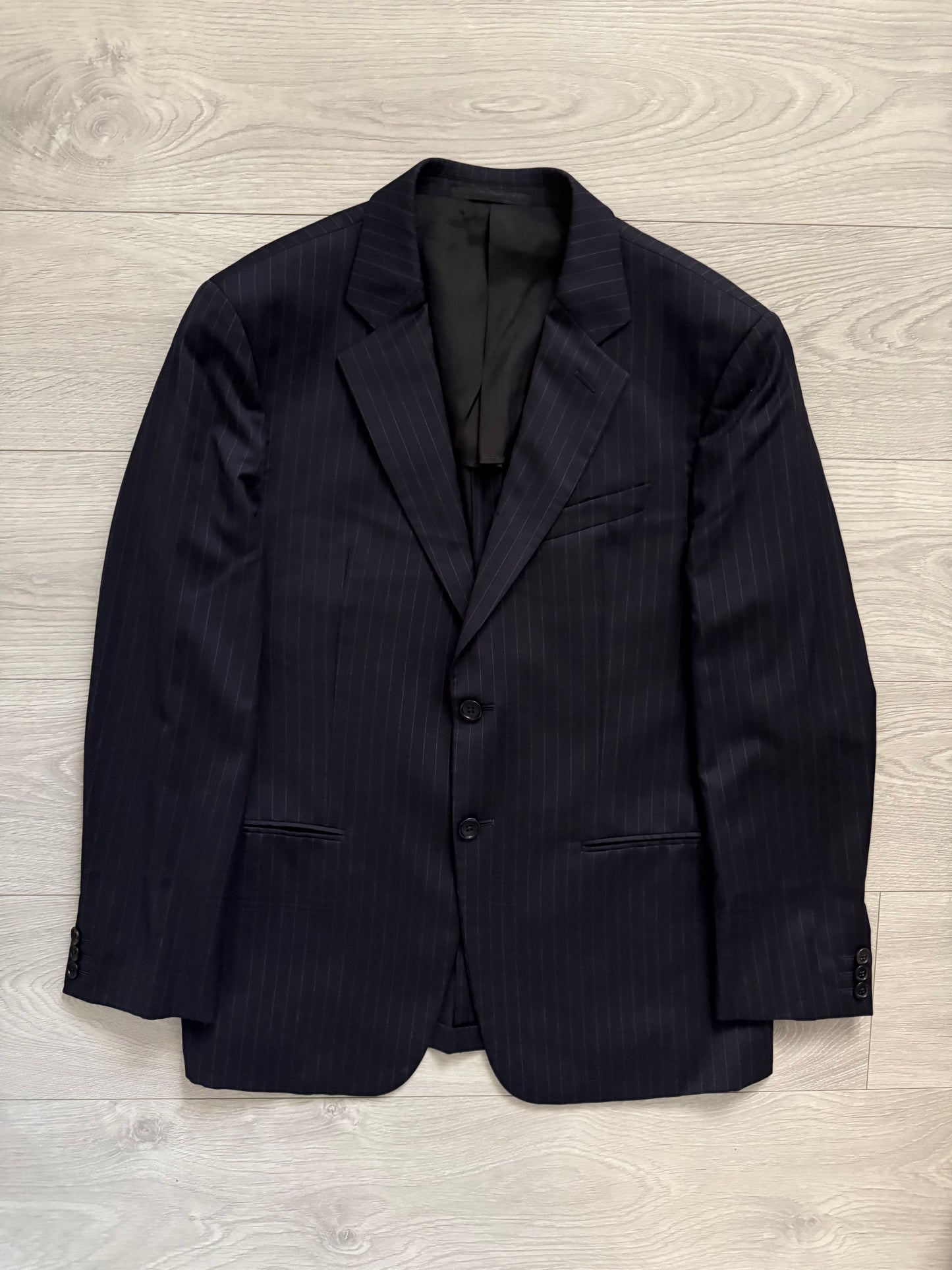 Armani 1990s Pleated 3B Striped Navy Wool Suit - Size M Jacket / 38" Waist