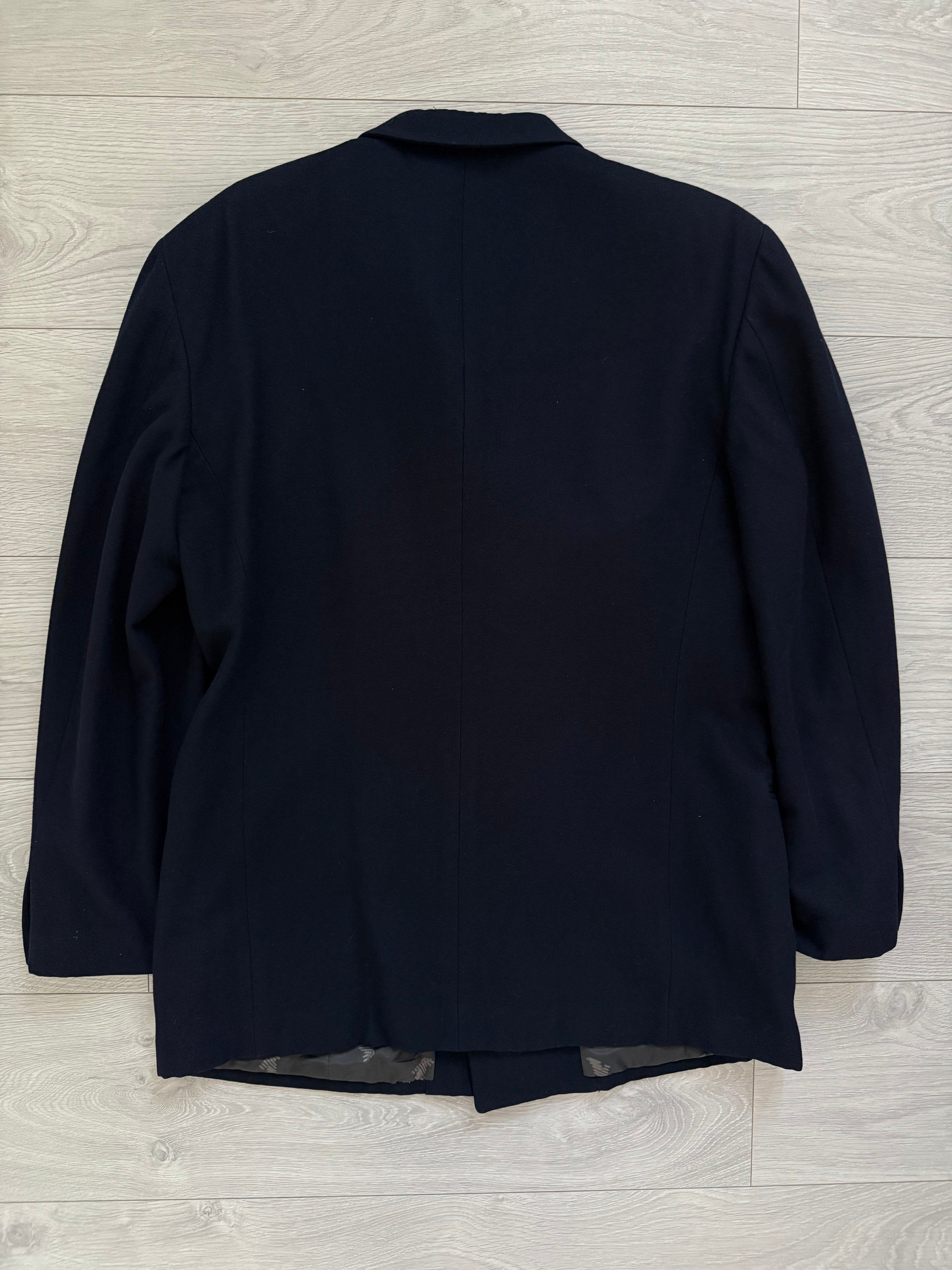 Emporio Armani 1980s Metal Button Double Breasted Wool Sports Blazer Jacket Navy - Size L