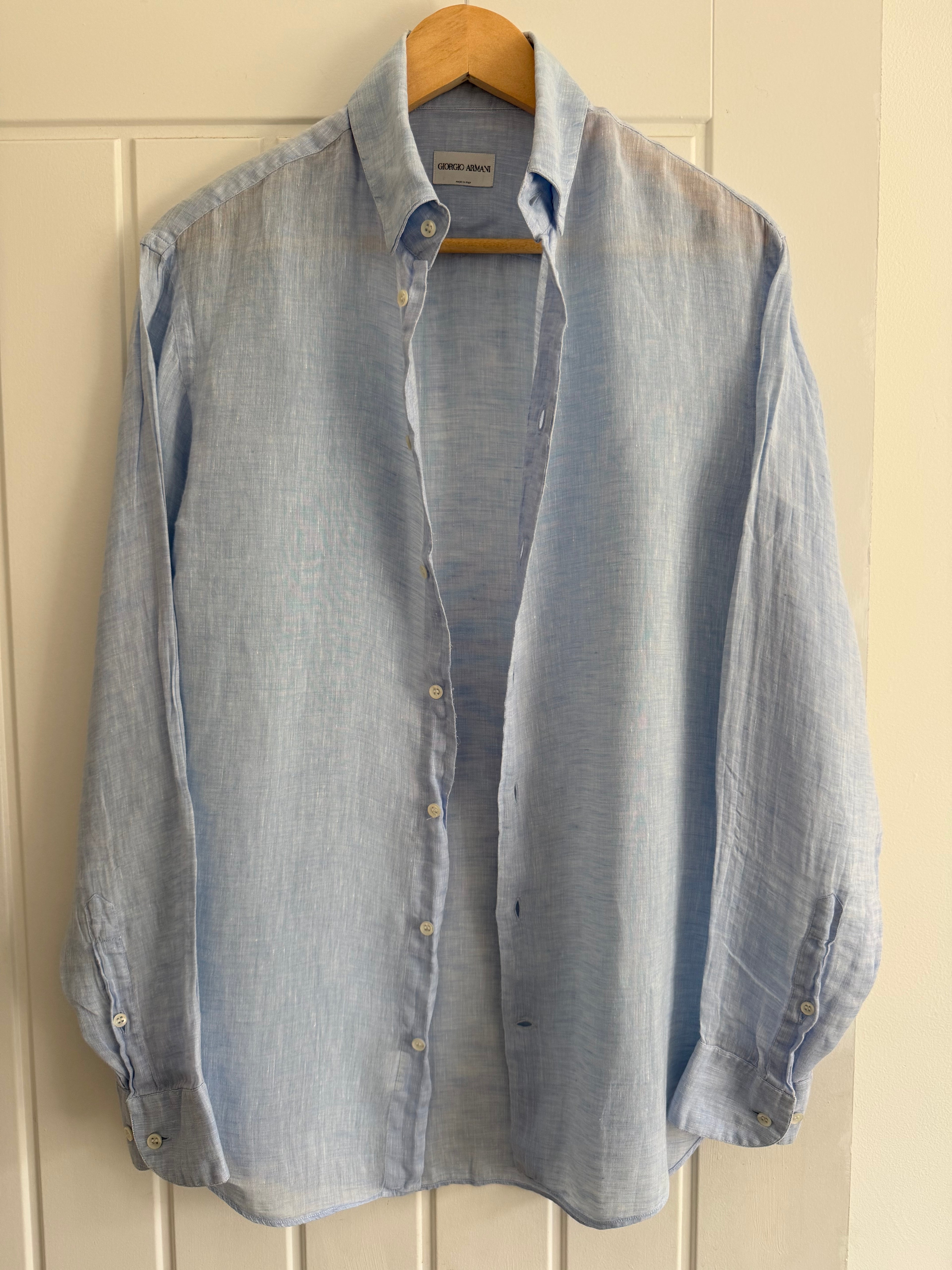 Giorgio Armani 1990s Blue Linen Shirt - Size S