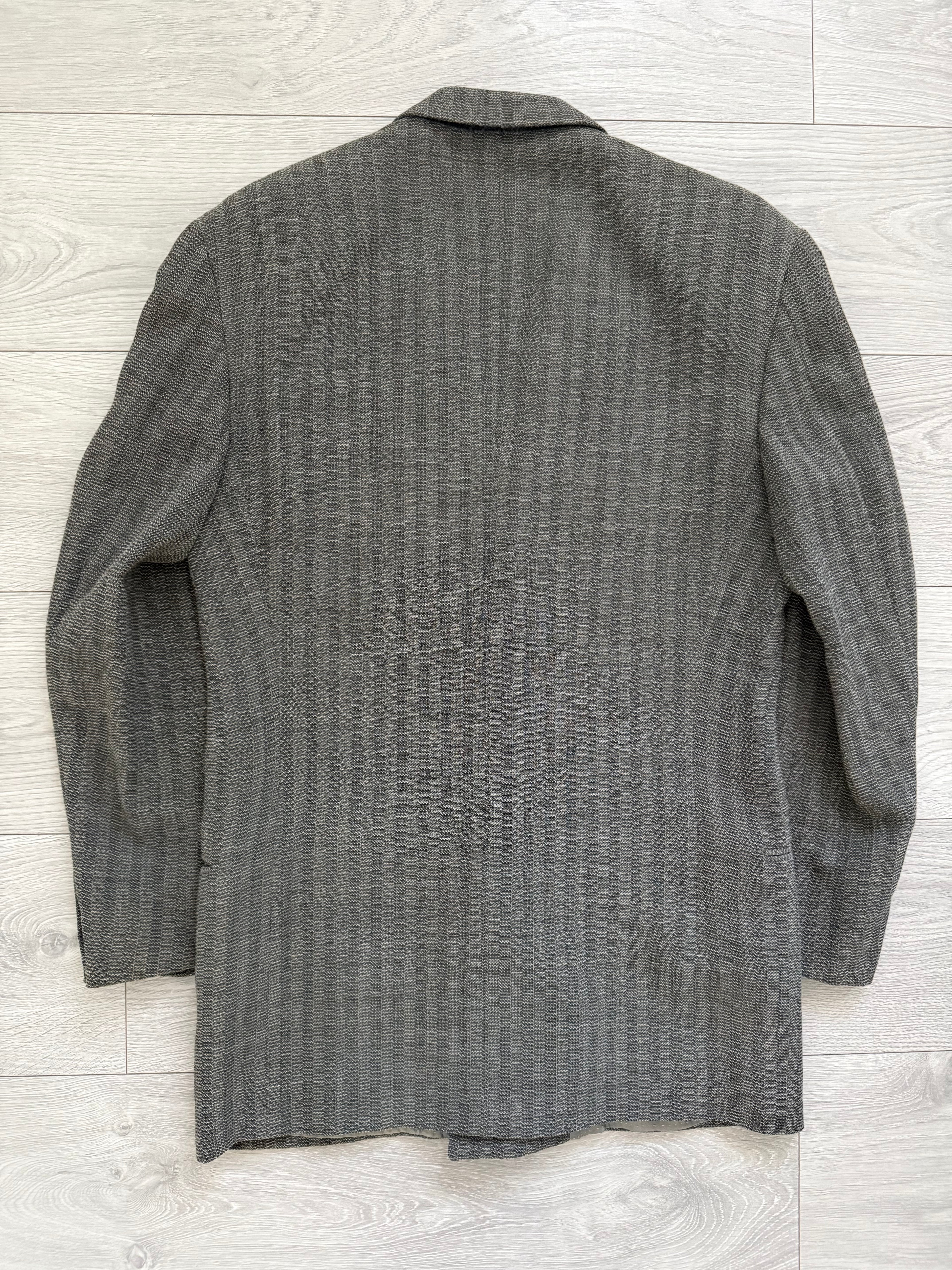Emporio Armani 1980s Peaked Lapel Double Breasted Textured Wool Pleated Suit - Size S Jacket / 28" Waist