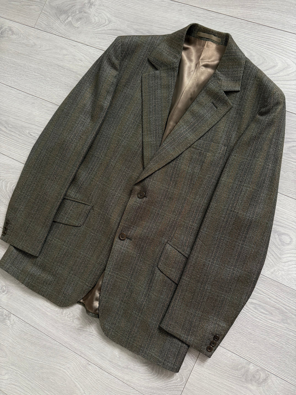 Vintage 1980s 2B Wool Textured Green Brown Suit - Size M Jacket / 32" Waist