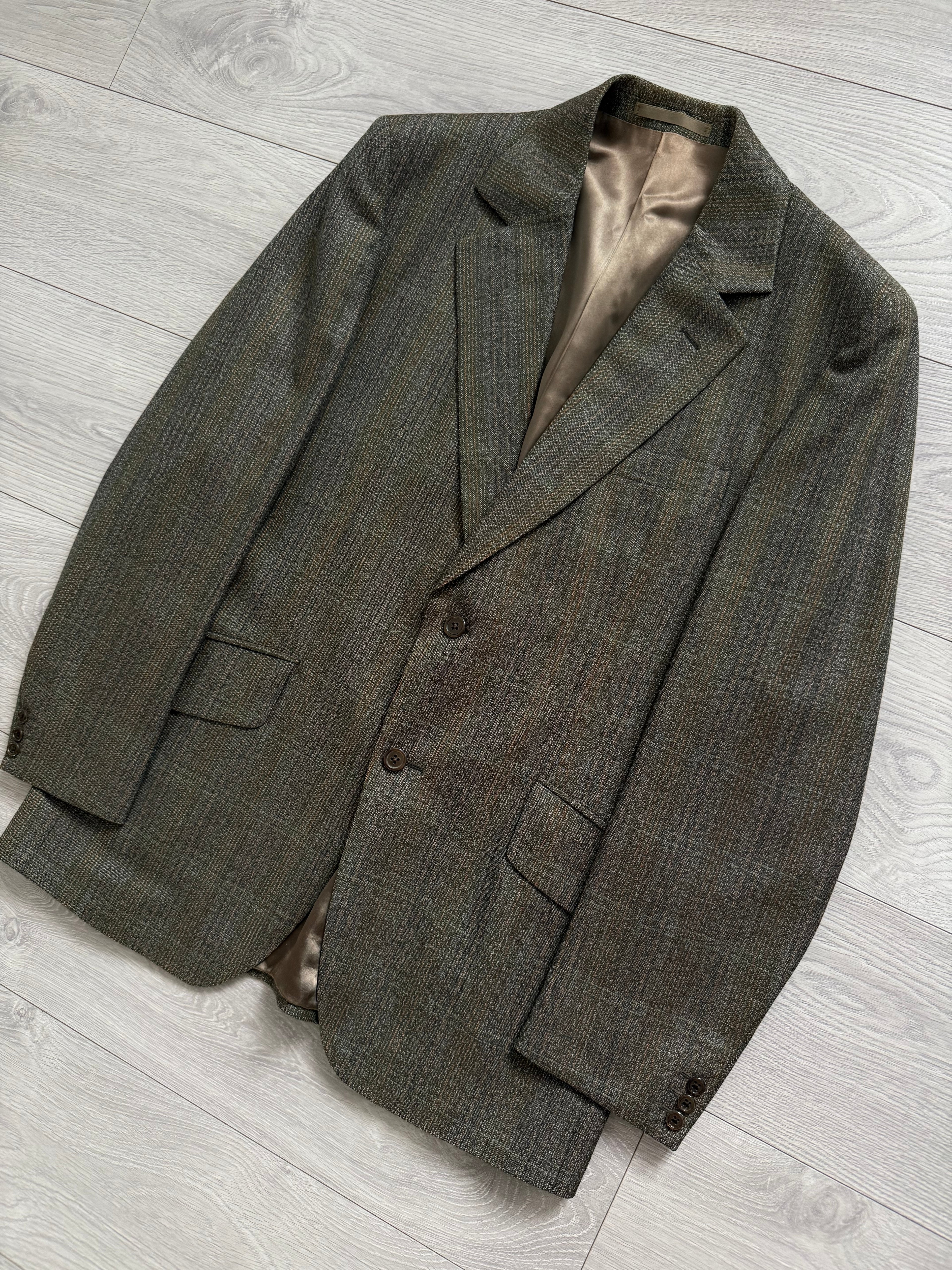 Vintage 1980s 2B Wool Textured Green Brown Suit - Size M Jacket / 32" Waist