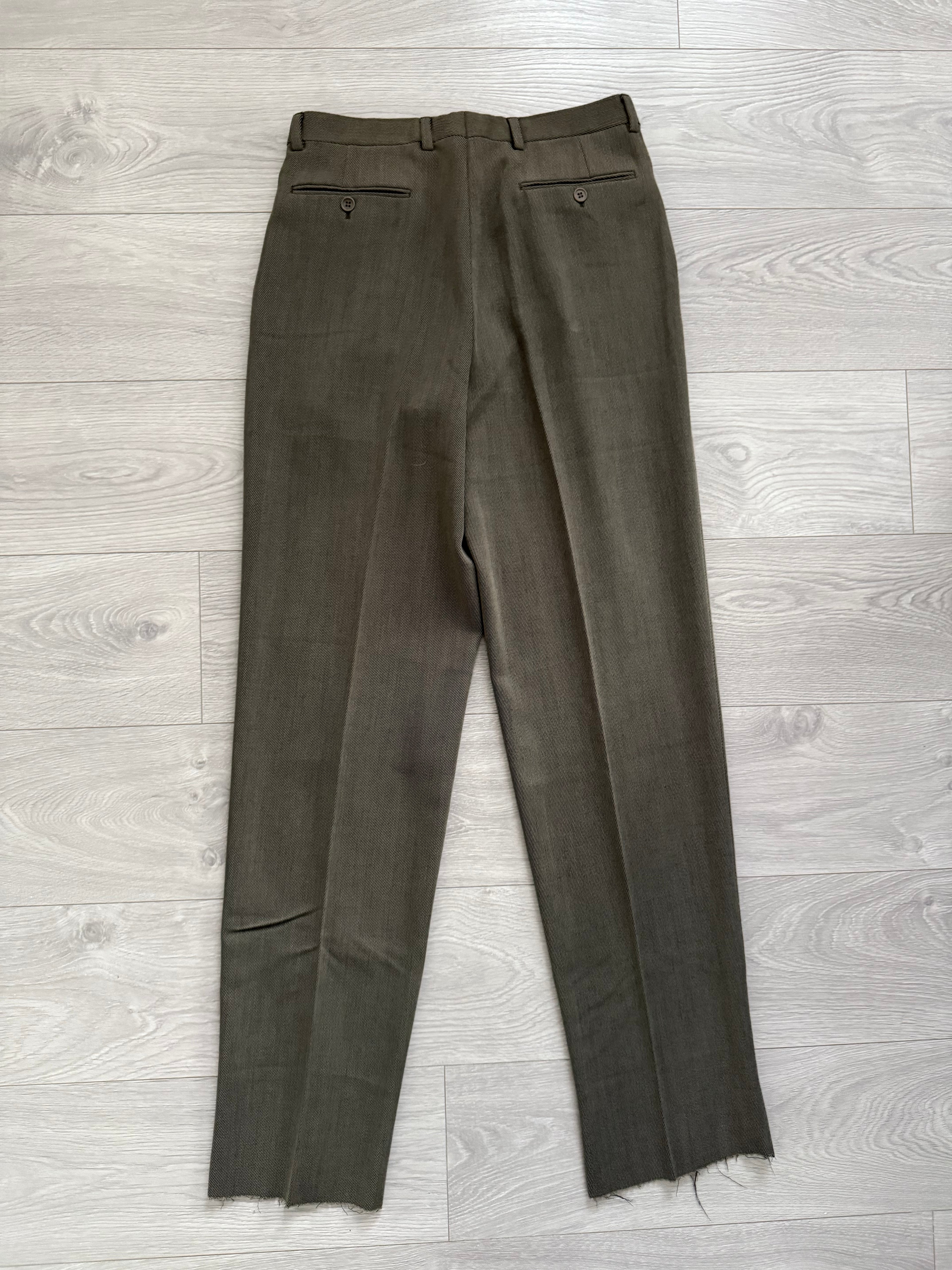 Giorgio Armani 1980s Double Breasted Pleated Wool Suit Olive Taupe New - Size L Jacket / 32" Waist