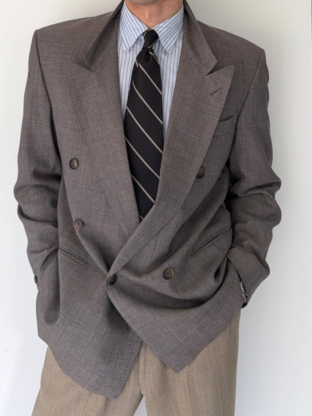 St Michaels 1990s Prince of Wales Check Double Breasted Peaked Lapel Sports Jacket Blazer - Size M
