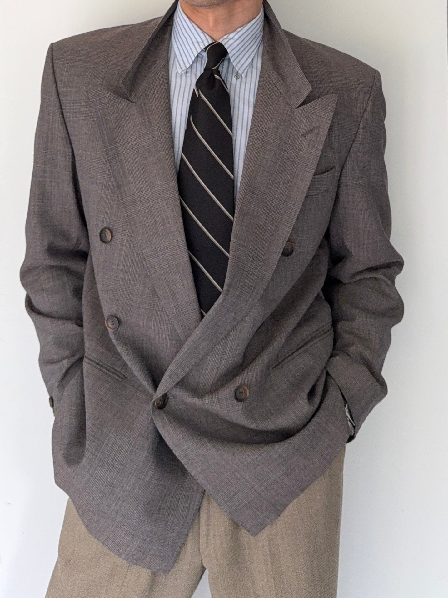 St Michaels 1990s Prince of Wales Check Double Breasted Peaked Lapel Sports Jacket Blazer - Size M