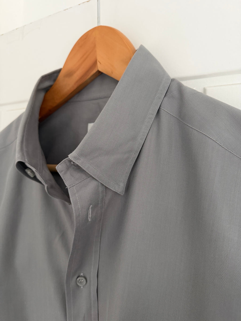 Armani 1990s Herringbone Grey Cotton Shirt - Size L