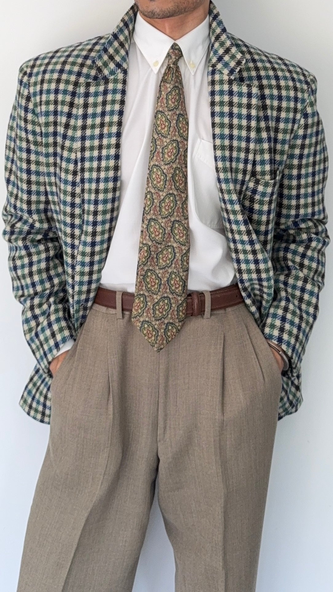 Valentino 1980s Gun Club Check Wool Sports Blazer Jacket - Size L
