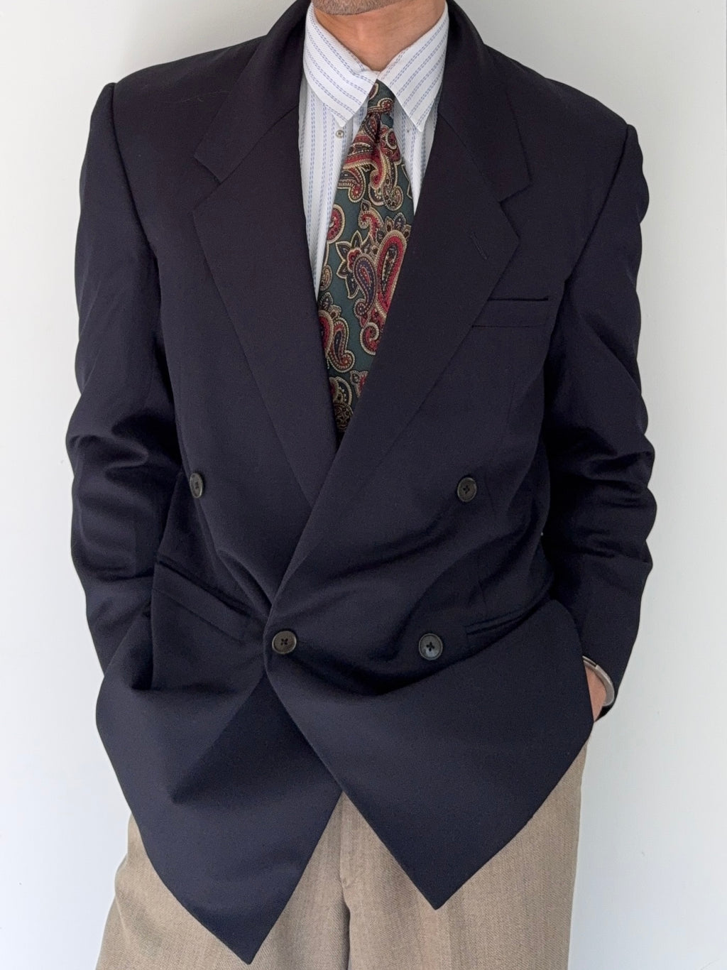 Versace 1980s Double Breasted Notch Lapel Wool Sports Blazer Jacket - Size S