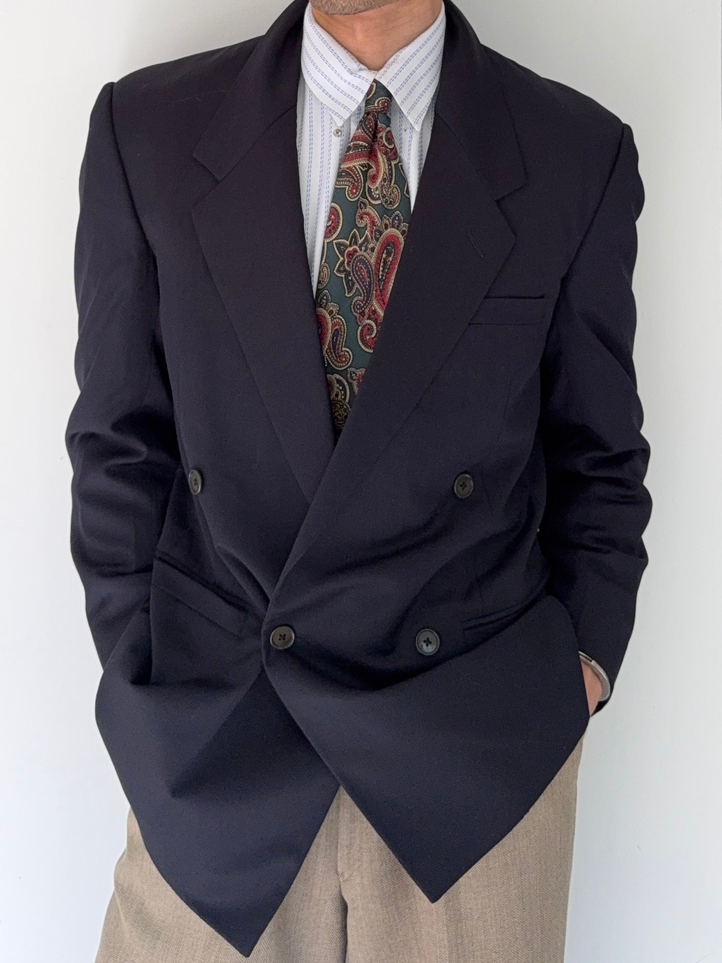 Versace 1980s Double Breasted Notch Lapel Wool Sports Blazer Jacket - Size S