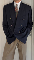 Dior 1980s Metal Button Unlined Double Breasted Wool Navy Sport Jacket Blazer - Size XL