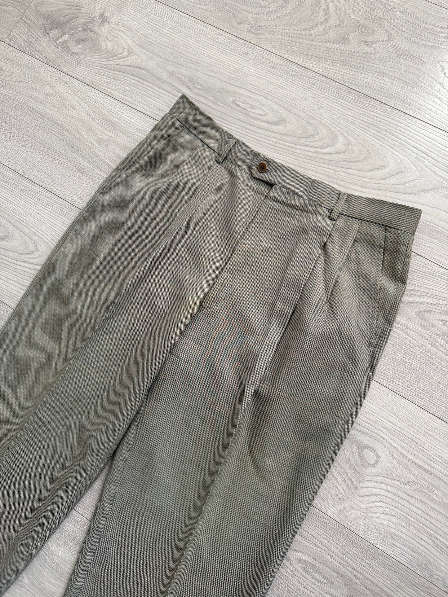 Yves Saint Laurent 1990s Checkered Pleated Wool Suit - Size L Jacket / 34" Waist