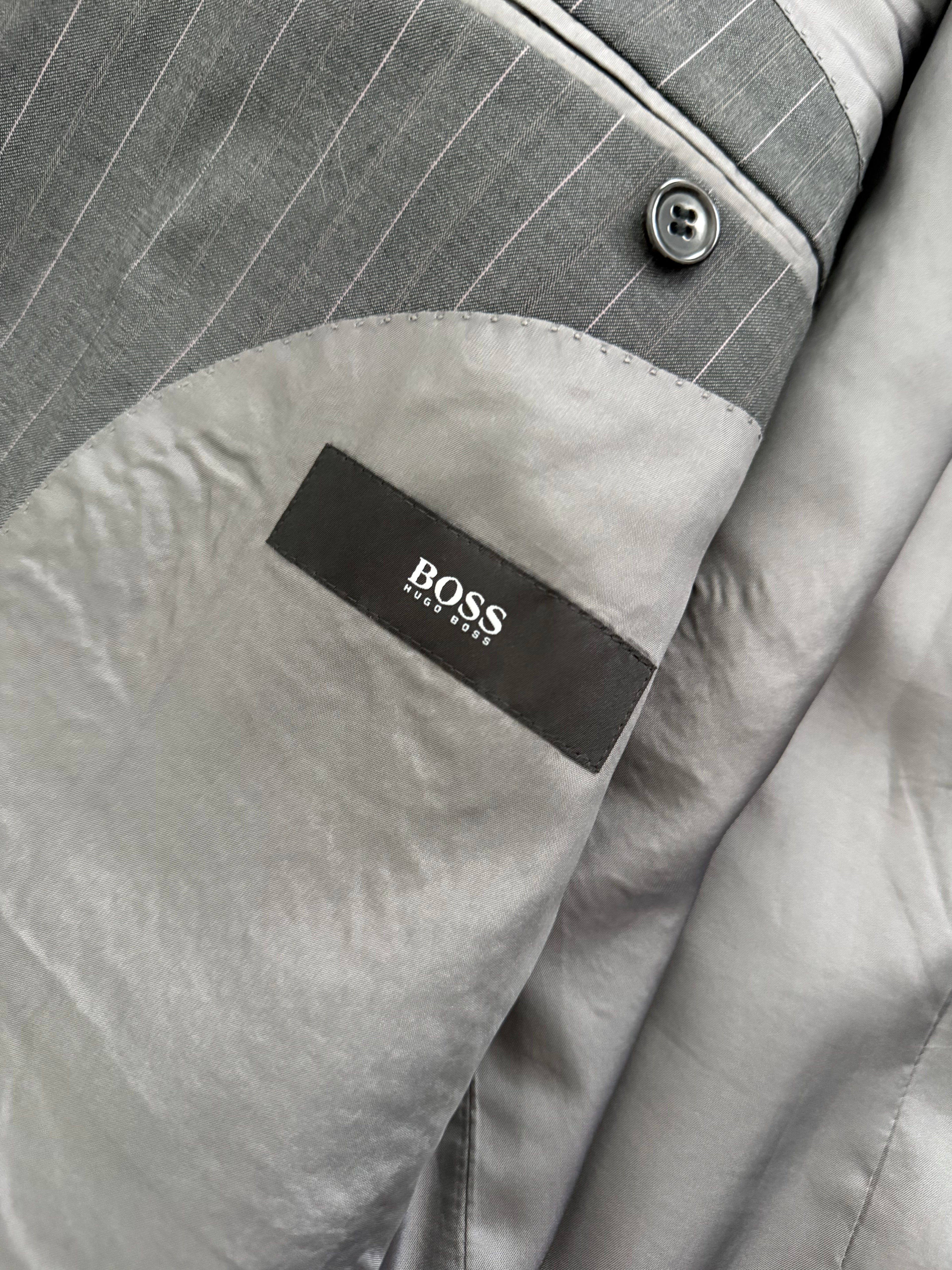 Hugo Boss 1990s 'Reno' Pinstriped 2B Lightweight Wool Grey Suit - Size XXL Jacket / 38" Waist