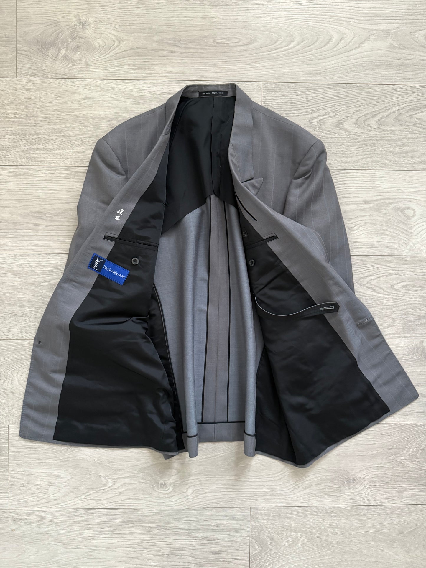 Yves Saint Laurent 1990s Double-Breasted Pleated Wool Suit - Size L Jacket / 34" Waist