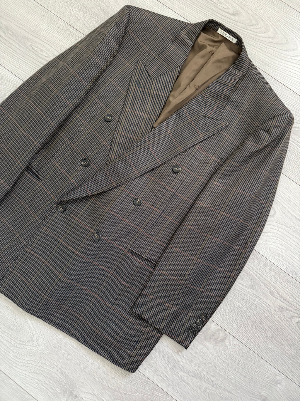 Givenchy 1980s Wool Check Peaked Lapel Double Breasted Sports Jacket Blazer - Size XL