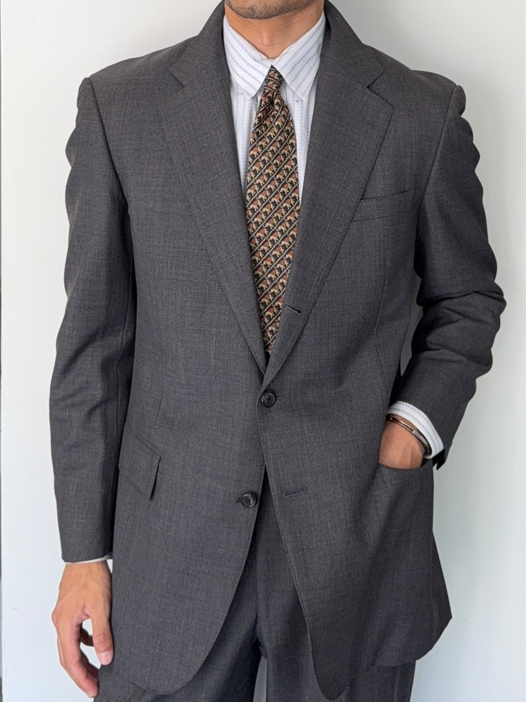 Ralph Lauren 1990s 2B Wool Grey Double-Pleated Suit - Size M Jacket / 32" Waist
