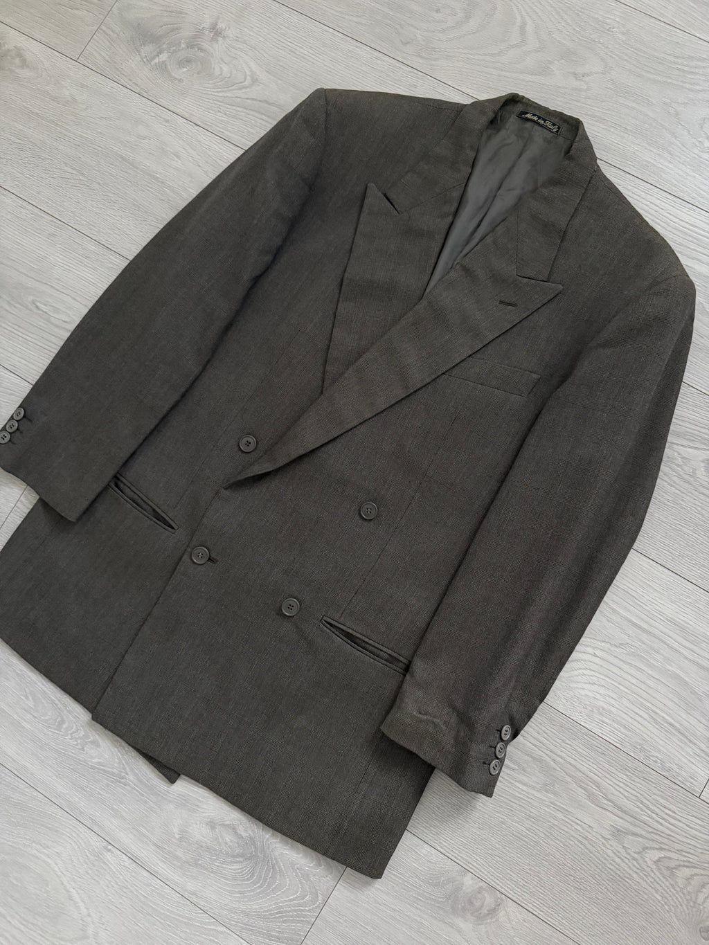 Giorgio Armani 1980s Peaked Lapel Double Breasted Wool Sport Jacket Blazer Brown - Size L