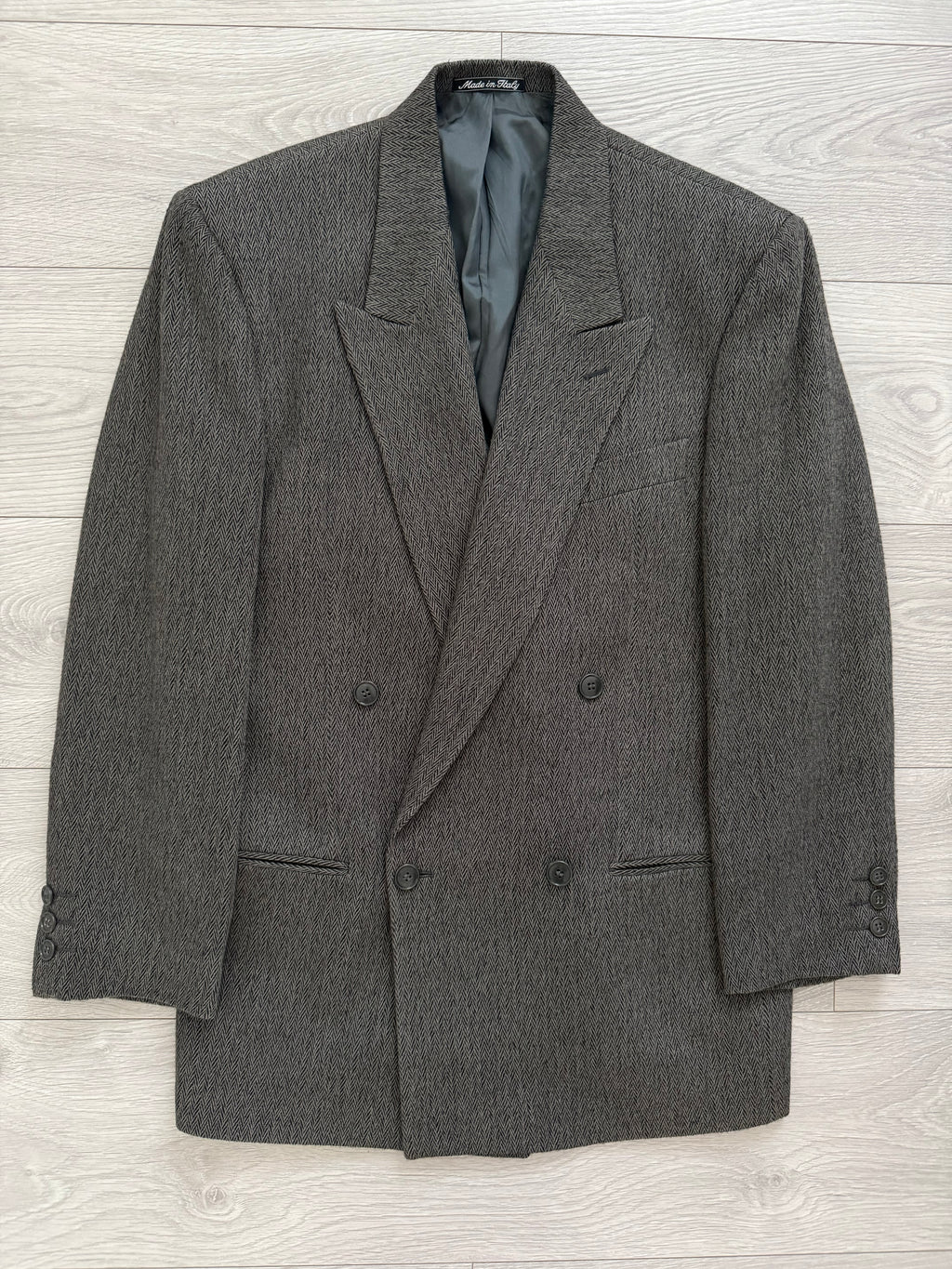 Giorgio Armani Mainline 1980s Chevron Herringbone Double Breasted Wool Sports Jacket Blazer - Size S