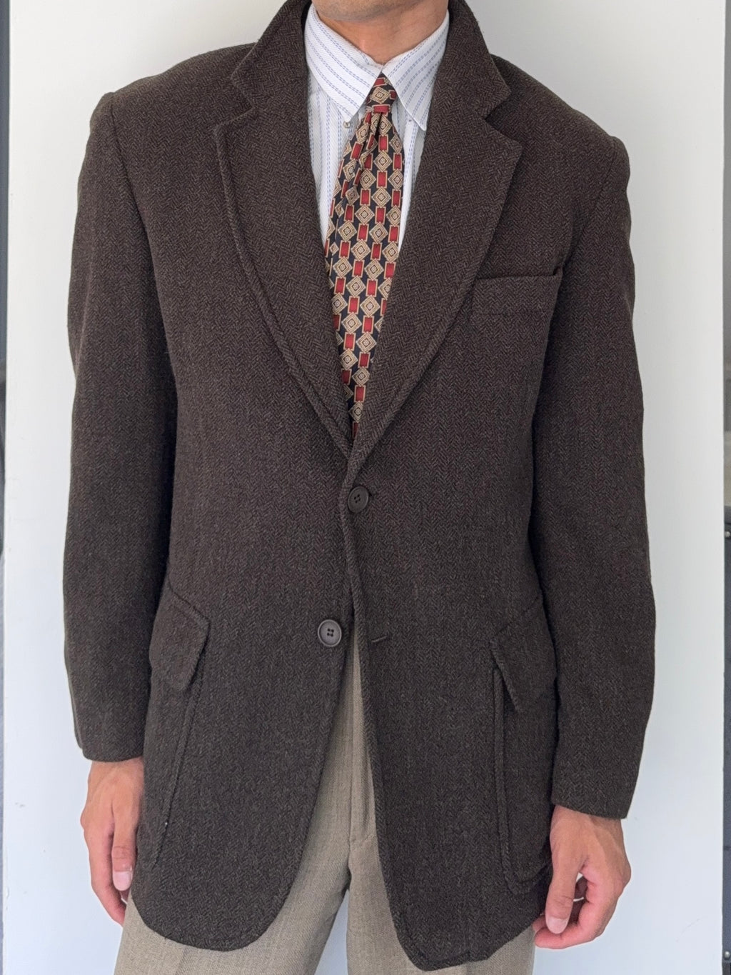 Emporio Armani 1990s 2B Brown Wool Hunting Jacket Blazer - Size S