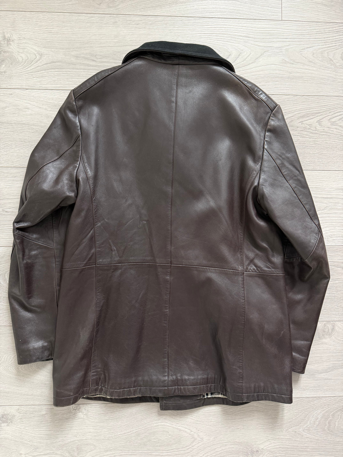 Emporio Armani 1990s Quilt Lined Brown Leather Jacket - Size XL