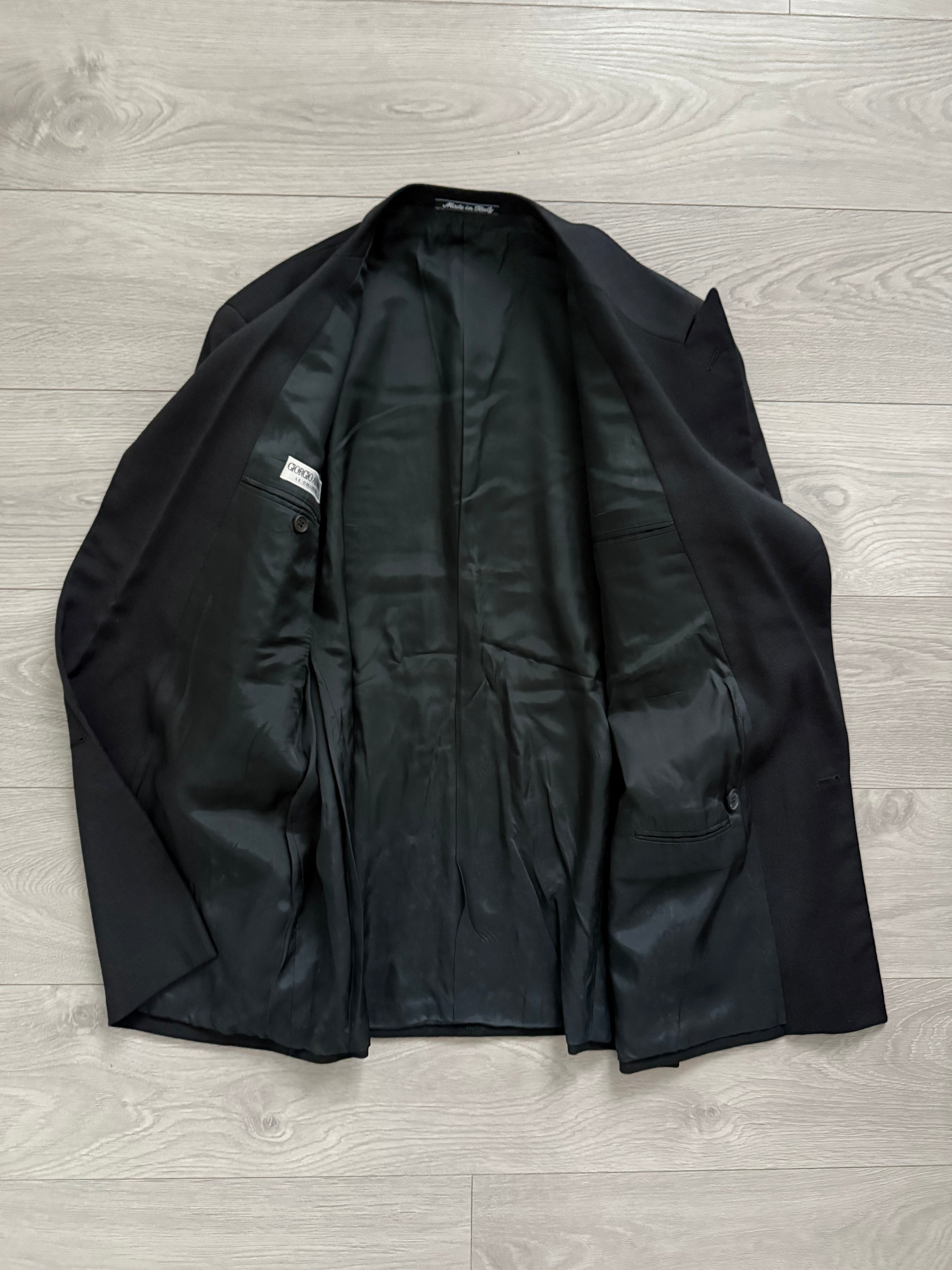 Giorgio Armani 1980s Double Breasted Pleated Wool Suit Black New - Size L Jacket / 32" Waist