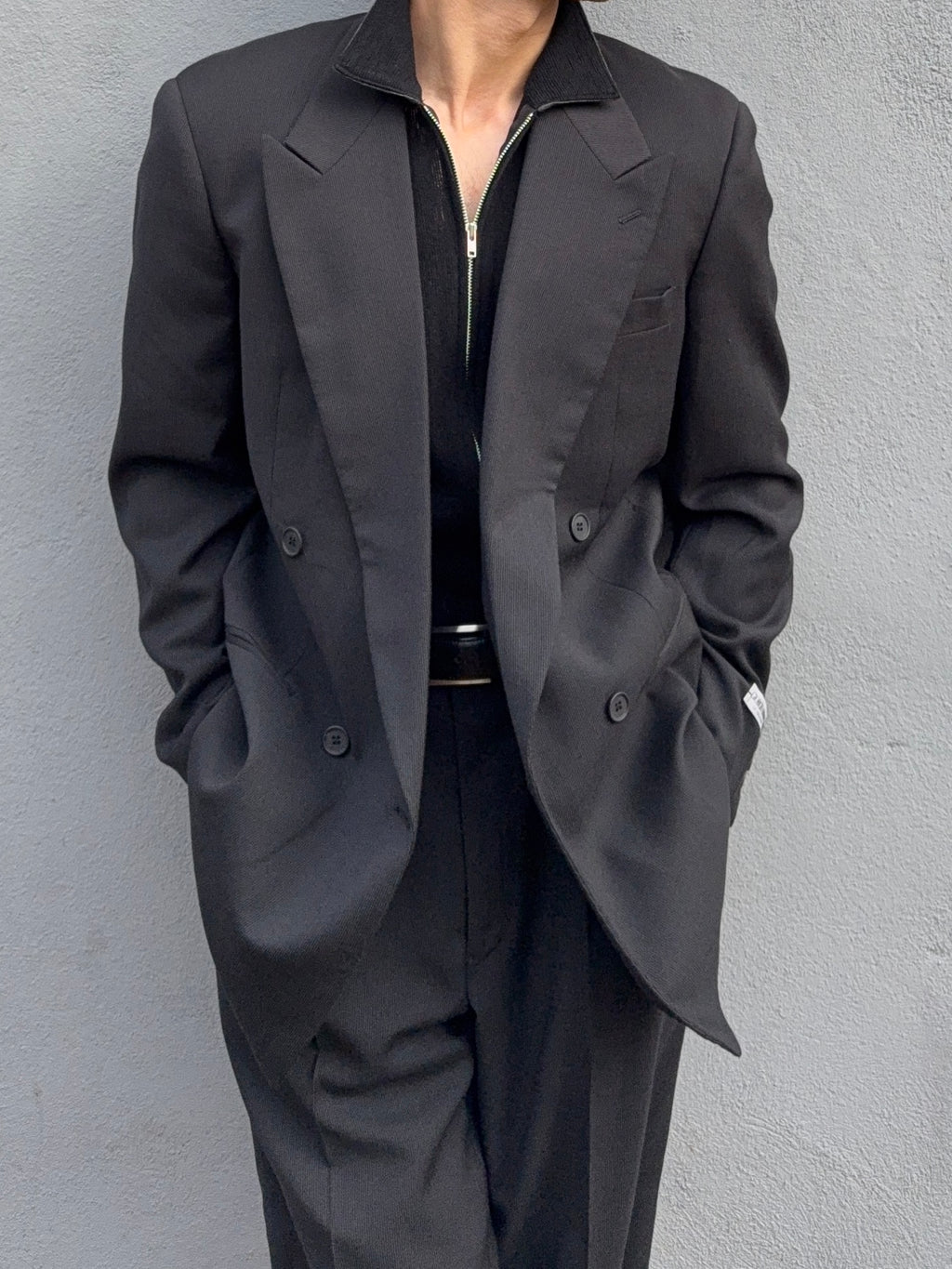 Giorgio Armani 1980s Double Breasted Pleated Wool Suit Black New - Size L Jacket / 32" Waist