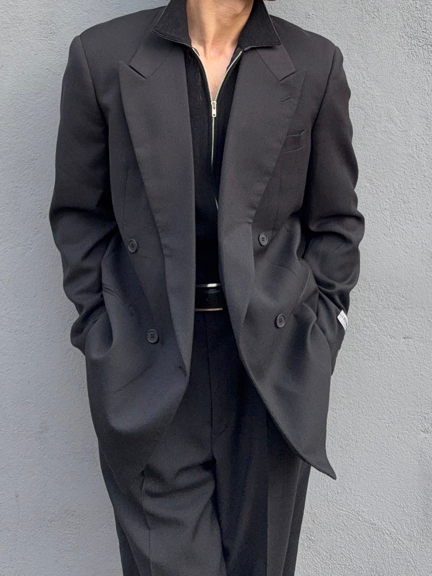 Giorgio Armani 1980s Double Breasted Pleated Wool Suit Black New - Size L Jacket / 32" Waist