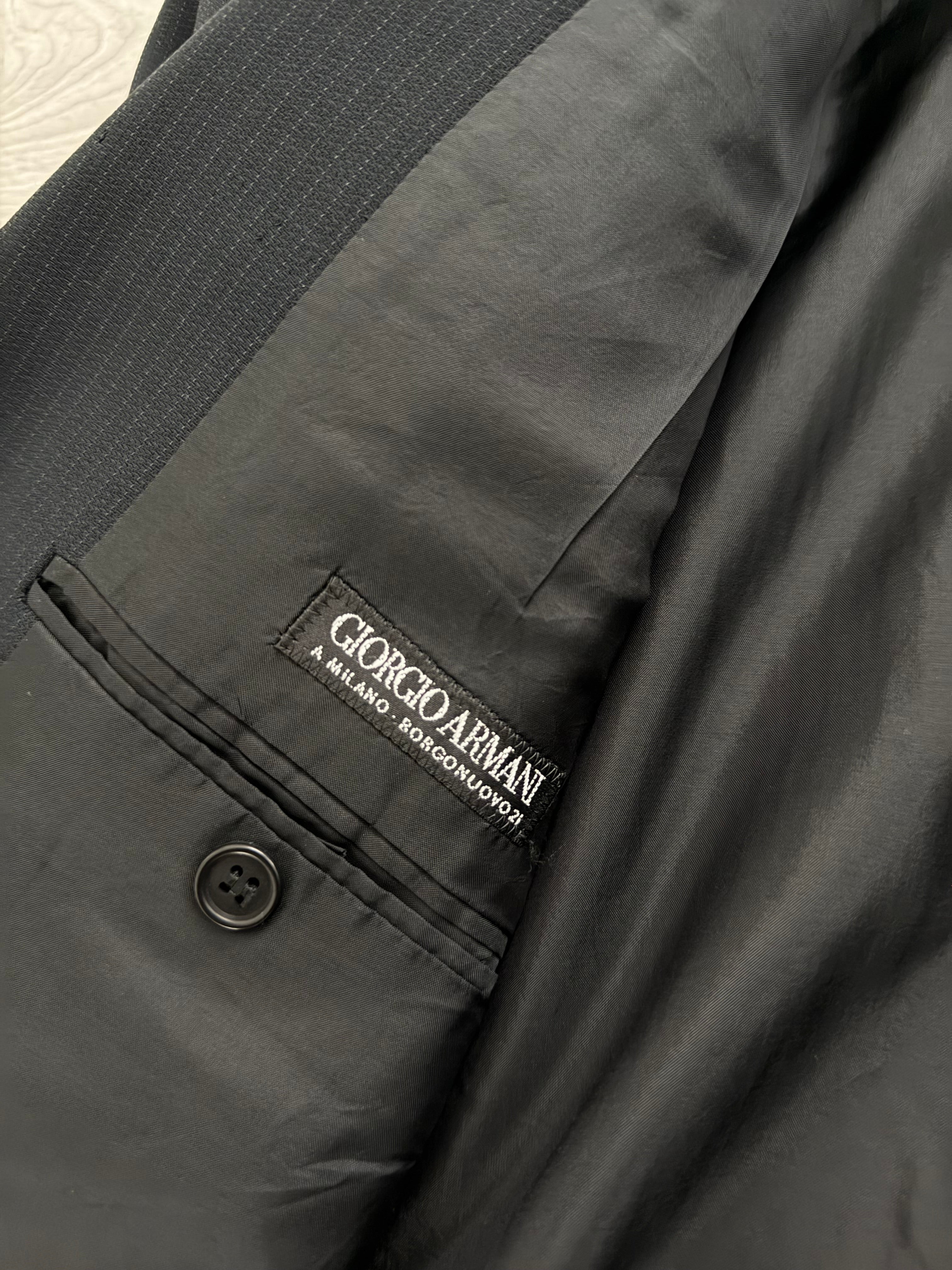 Giorgio Armani Black Label 1990s Peaked Lapel Double Breasted Pleated Wool Suit - Size XXXL Jacket / 40" Waist