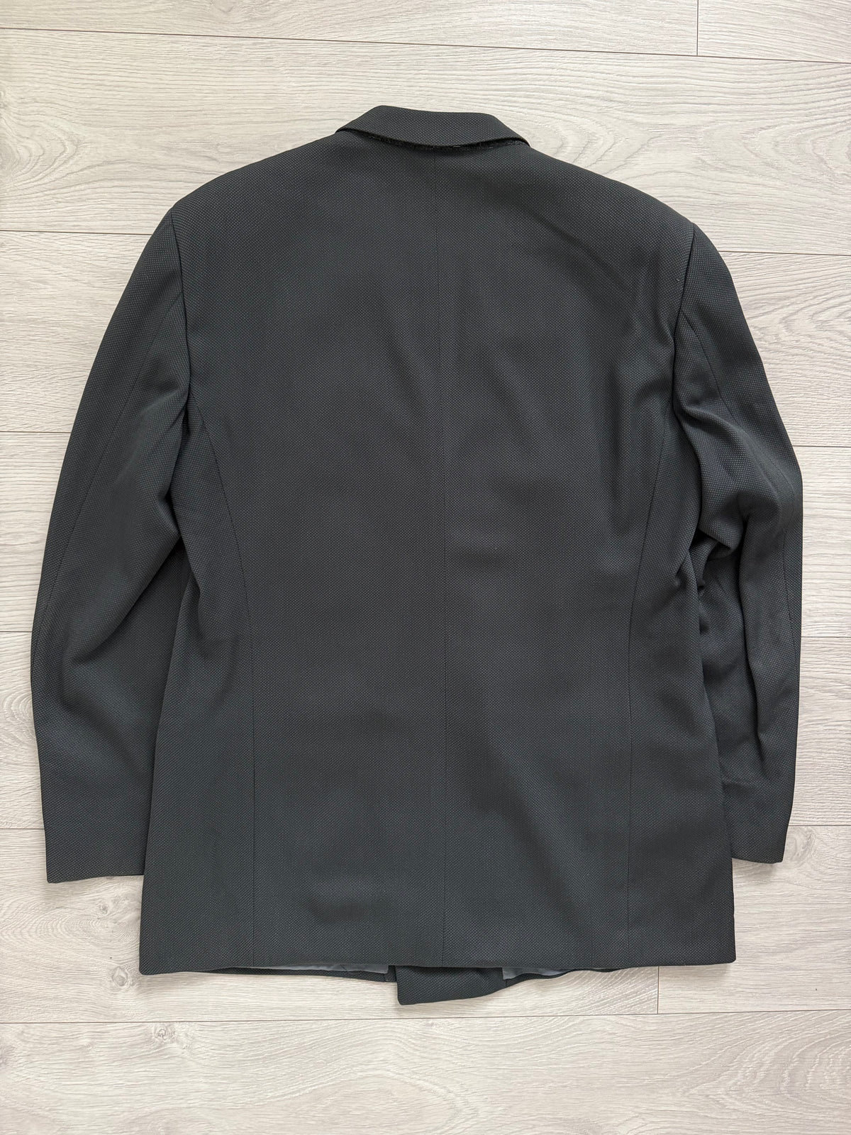 Armani 1990s Peaked Lapel Double Breasted Pleated Wool Silk Suit Dark Forest Green - Size L Jacket / 34" Waist