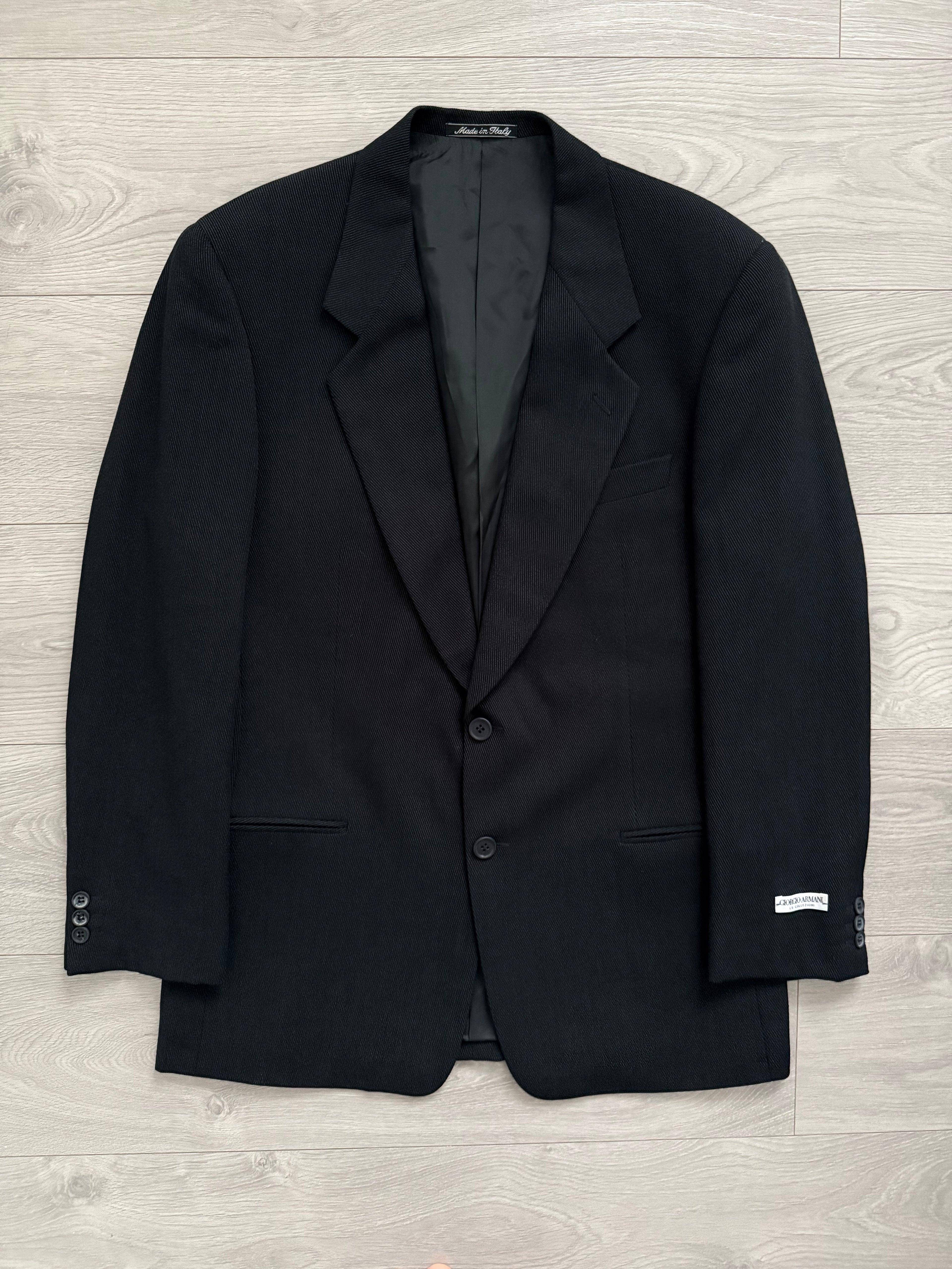 Giorgio Armani 1980s 2B Pleated Wool Suit Black New - Size L Jacket / 32" Waist