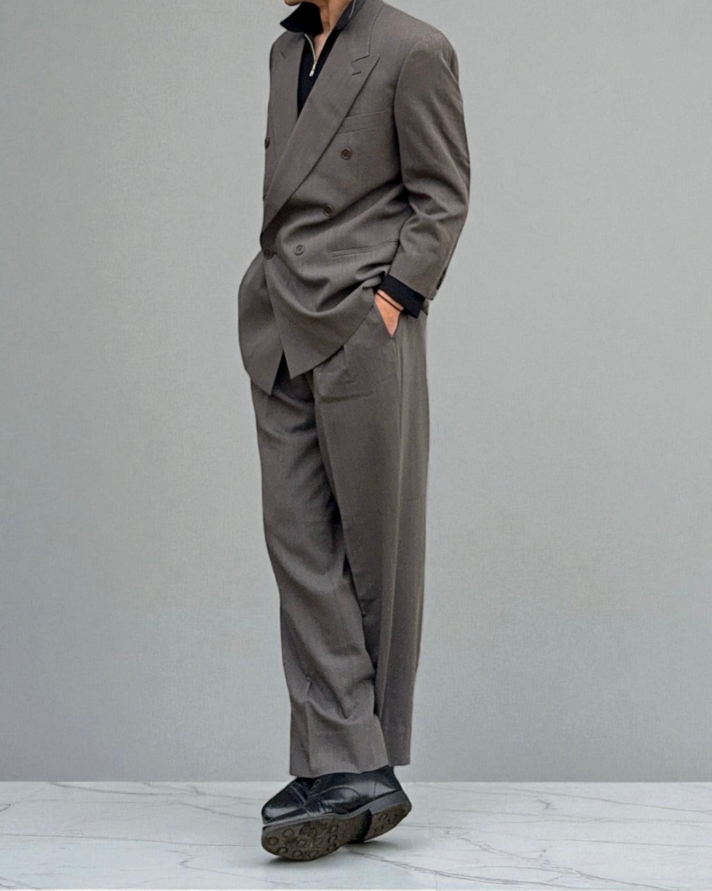 Giorgio Armani 1990s Double Breasted Triple Pleat Wool Suit - Size M Jacket / 32" Waist