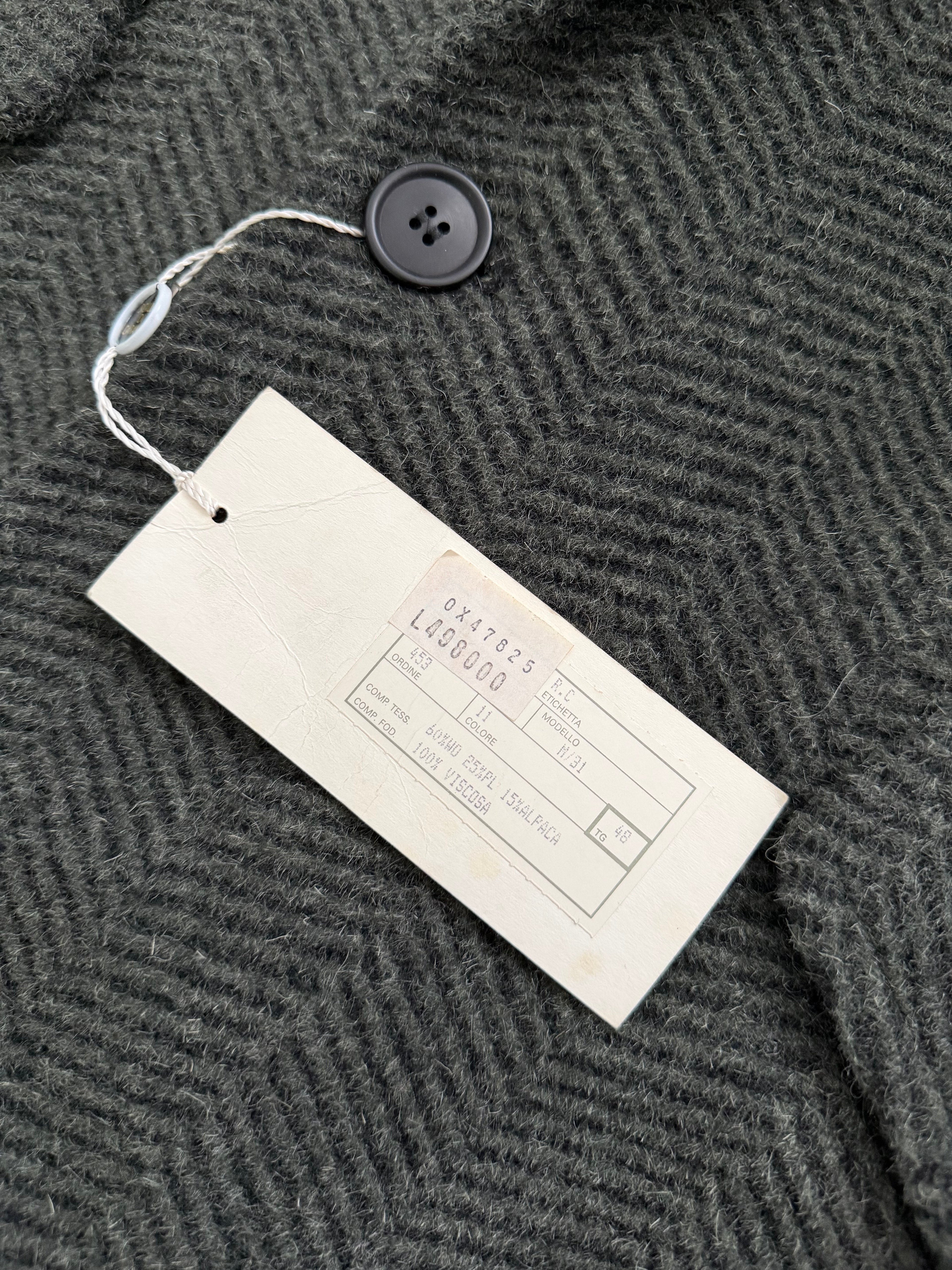 1980s Made in Italy Herringbone Wool Blend Coat Forest Green - Size M