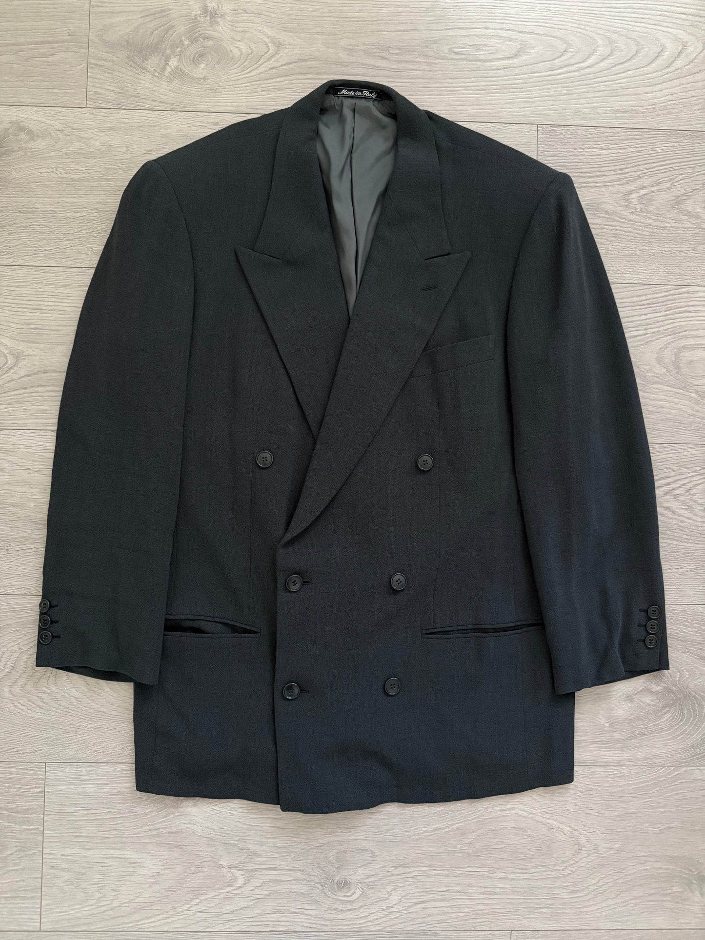 Giorgio Armani 1990s Double Breasted Draped Pleated Wool Suit - Size L Jacket / 32" Waist