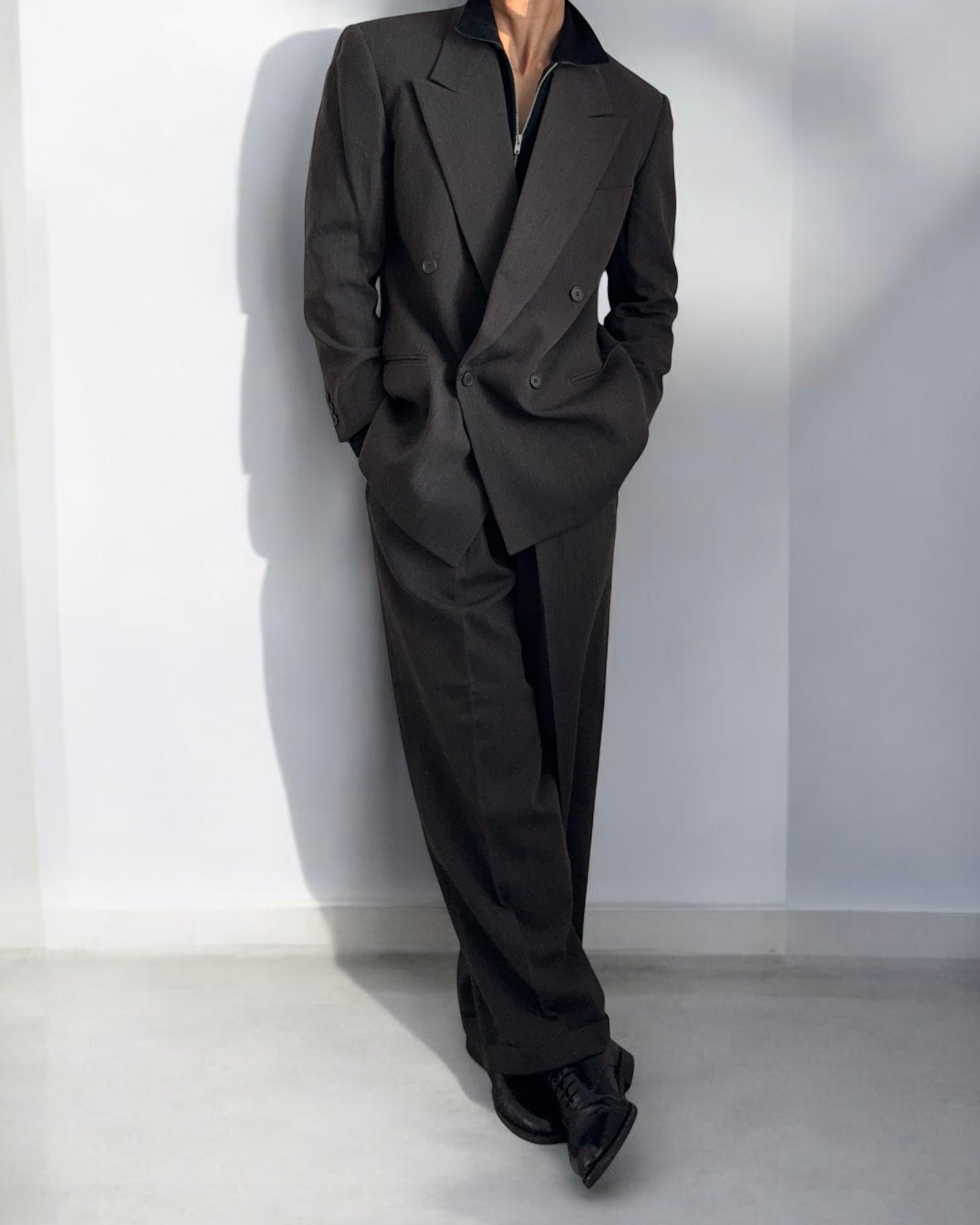 Giorgio Armani 1990s Double-Breasted Pleated Wool Suit - Size L Jacket / 34" Waist
