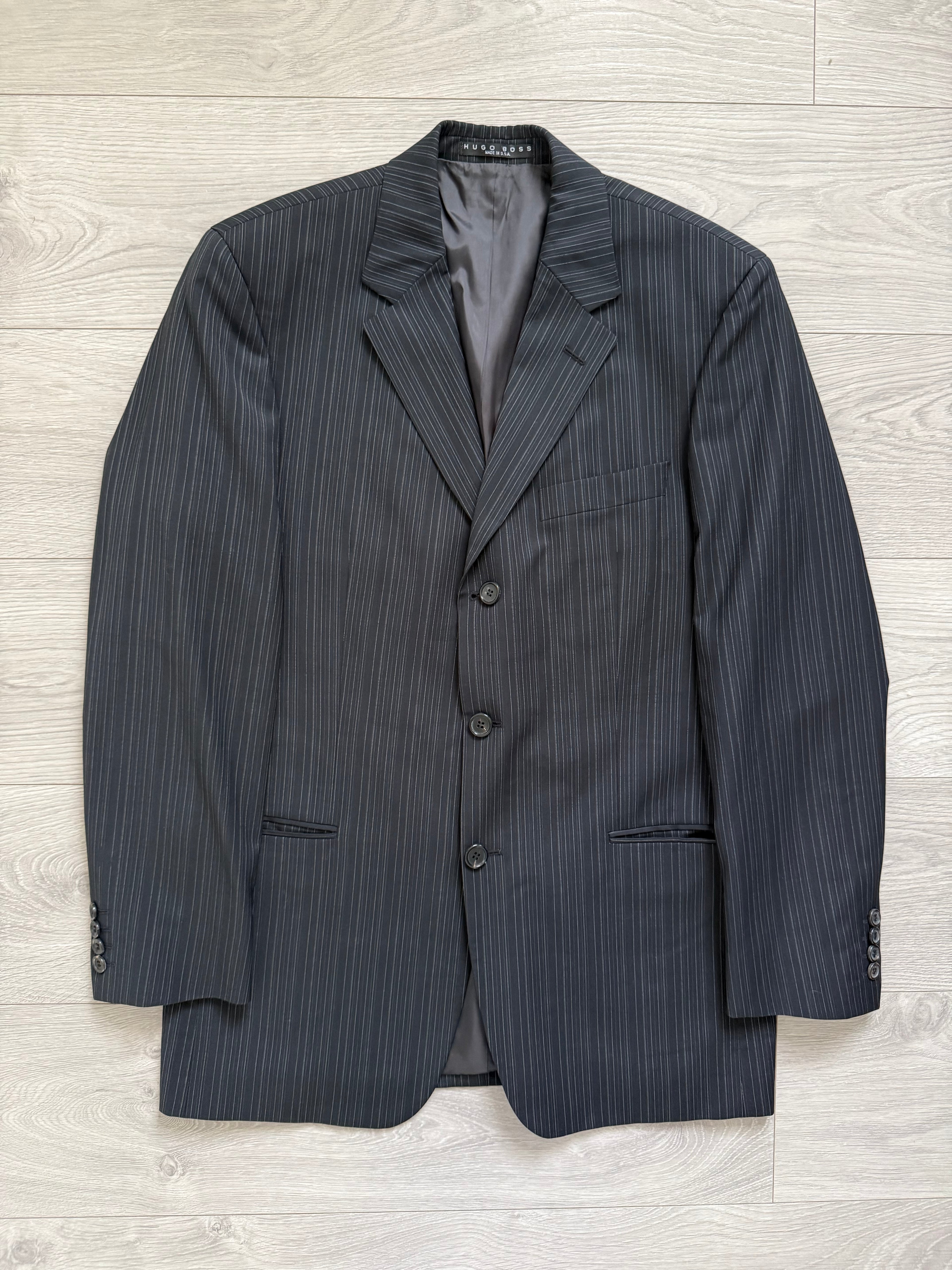 Hugo Boss 1990s 'Sigma' Striped Pleated Wool Suit Made in USA - Size M Jacket / 32" Waist