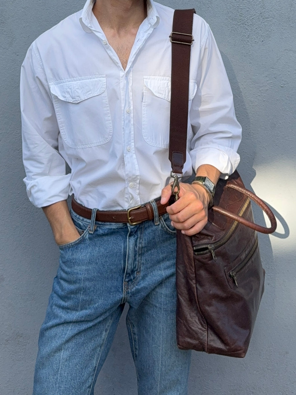 Valentino 1980s Spear Collar Chest Pocket Cotton Shirt - Size M