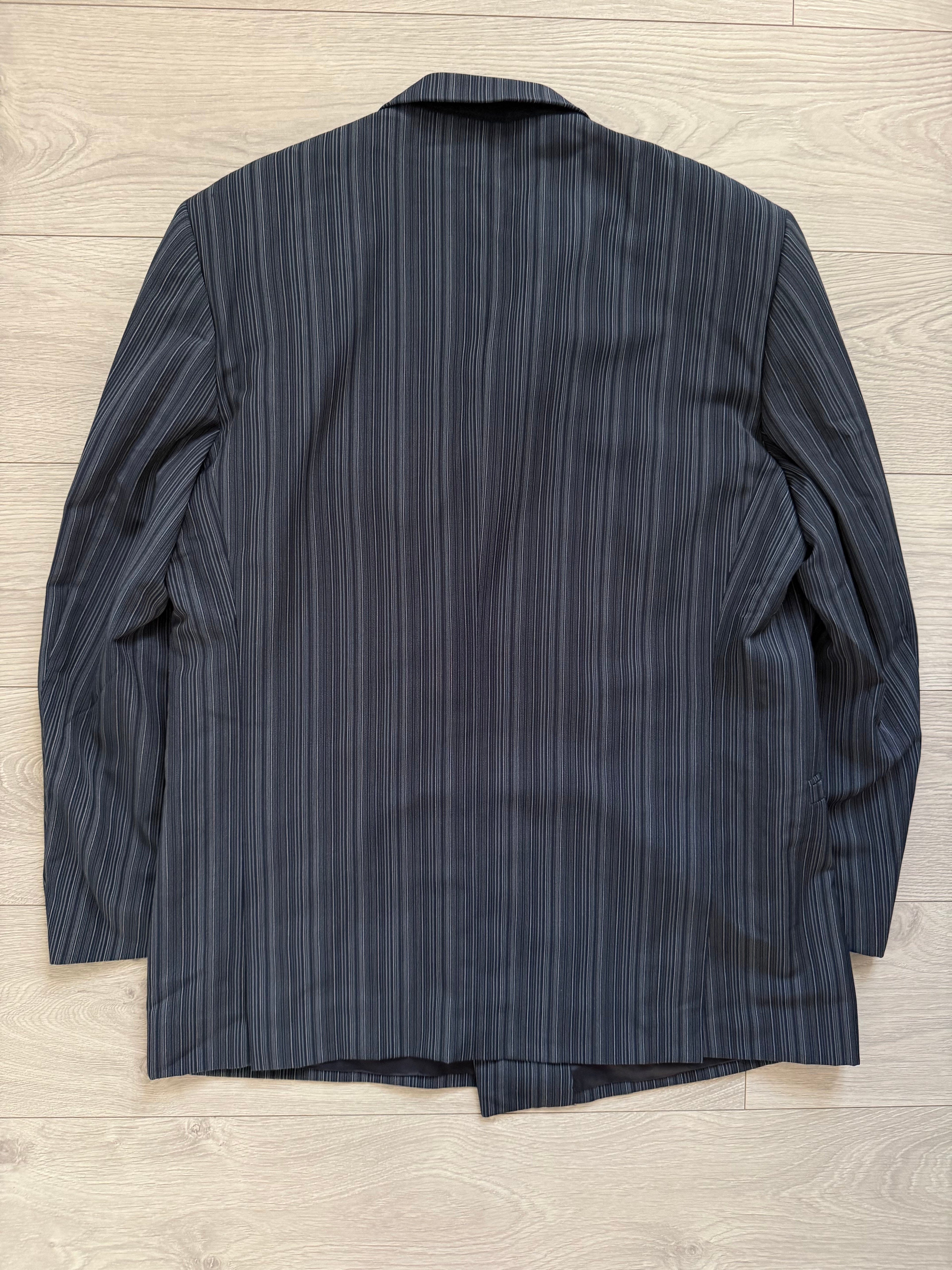 Versace 1980s Notch Lapel Double Breasted Wool Mohair Pleated Striped Suit - Size XXL Jacket / 38" Waist