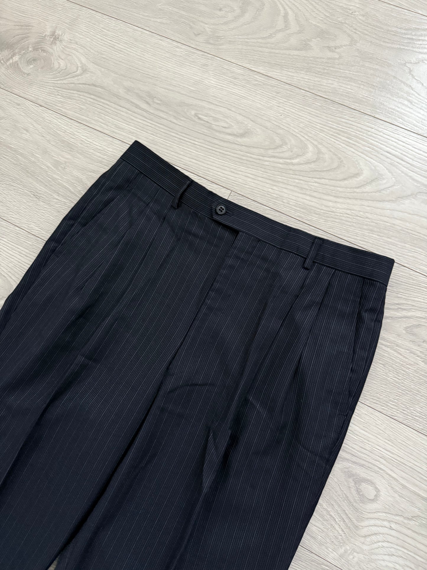 Yves Saint Laurent 1990s Double-Breasted Striped Wool Suit - Size L / 34" Waist