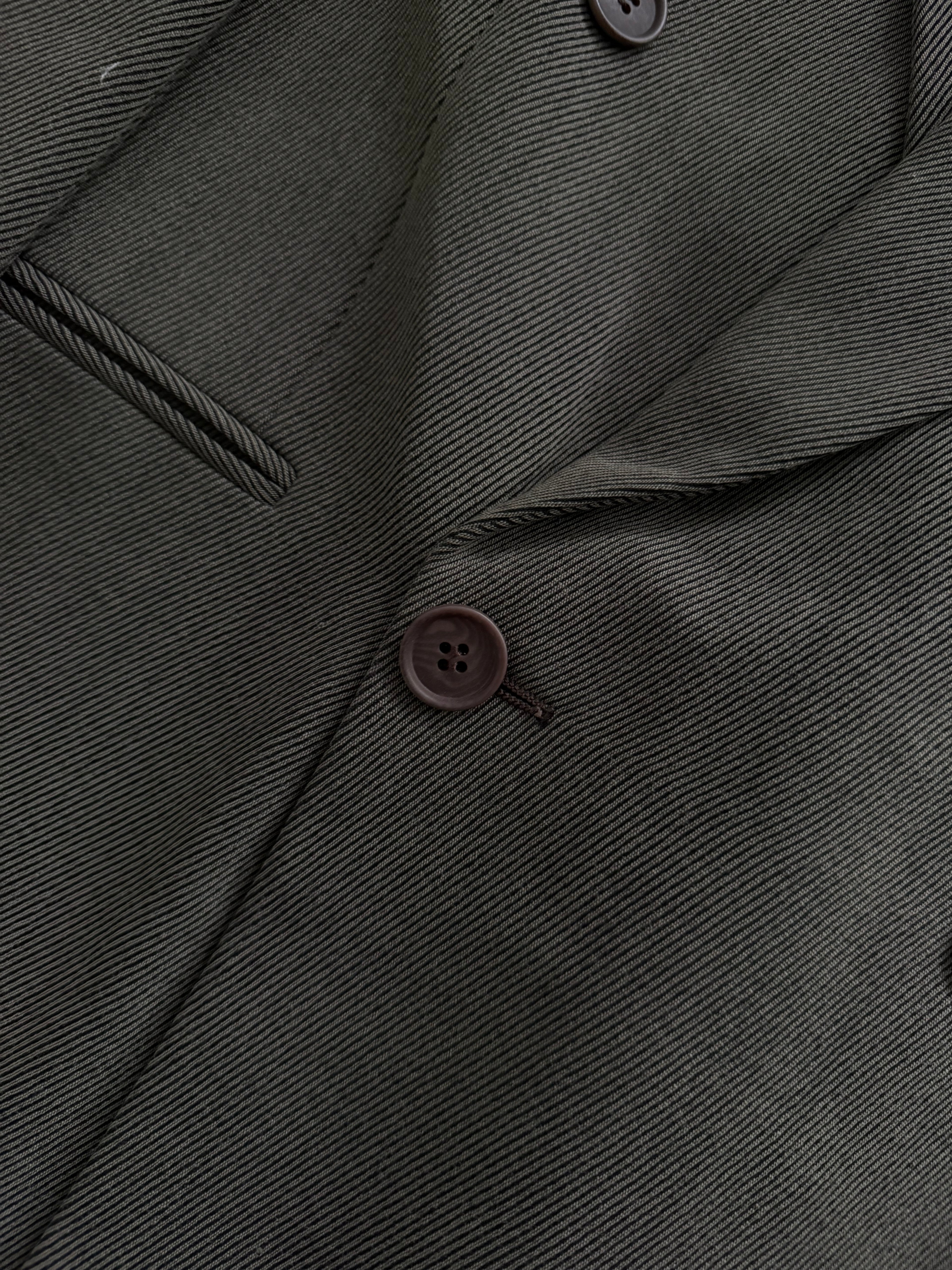 Giorgio Armani 1980s Double Breasted Pleated Wool Suit Olive Taupe New - Size L Jacket / 32" Waist