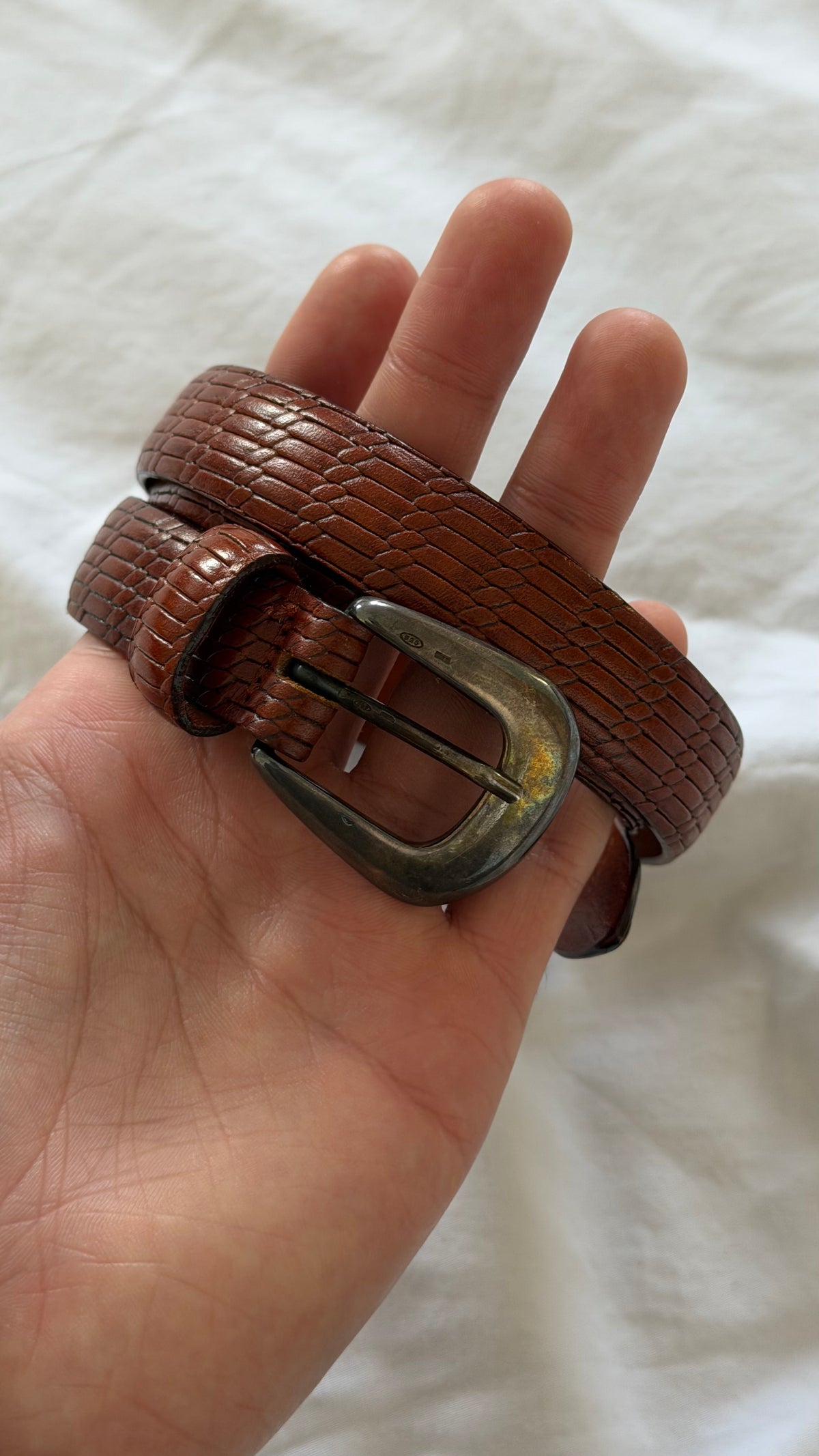 Giorgio Armani 1980s Embossed Western Leather Belt - Size 24" to 28" Waist