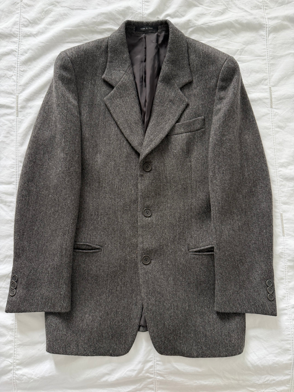 Emporio Armani 1990s 3B Wool Textured Sport Jacket Blazer Grey - Size S