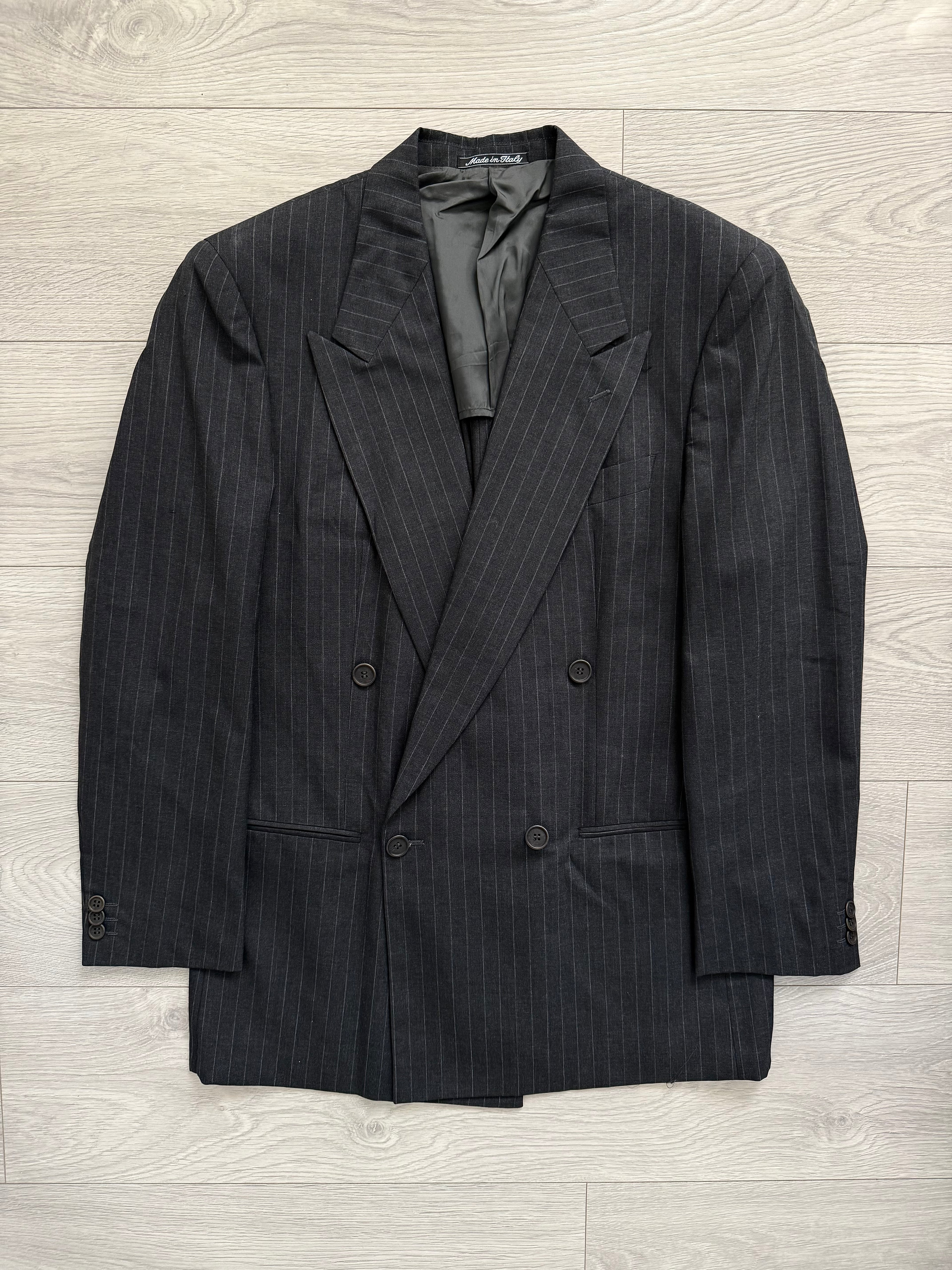 Giorgio Armani 1990s Double-Breasted Pleated Striped Suit - Size M Jacket / 30" Waist