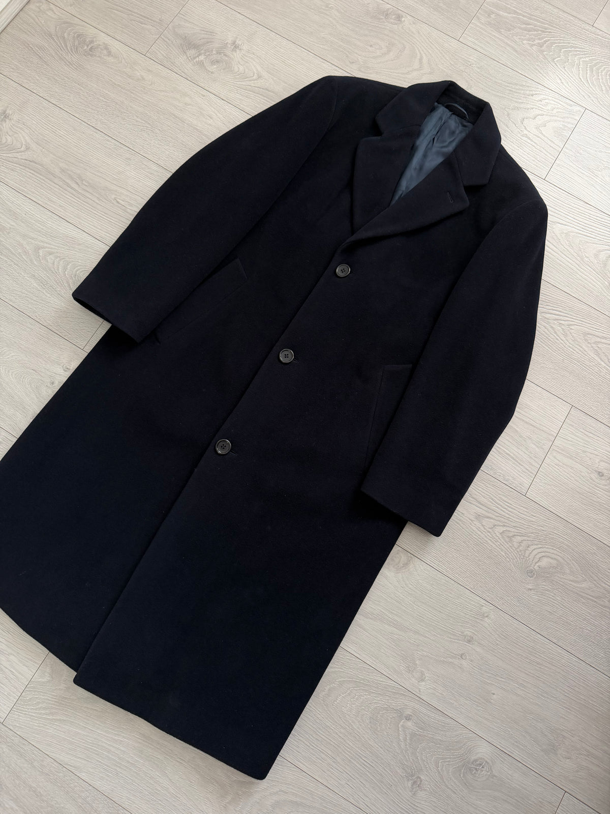 Hugo Boss 1990s Single Breasted Navy Wool Overcoat - Size XL