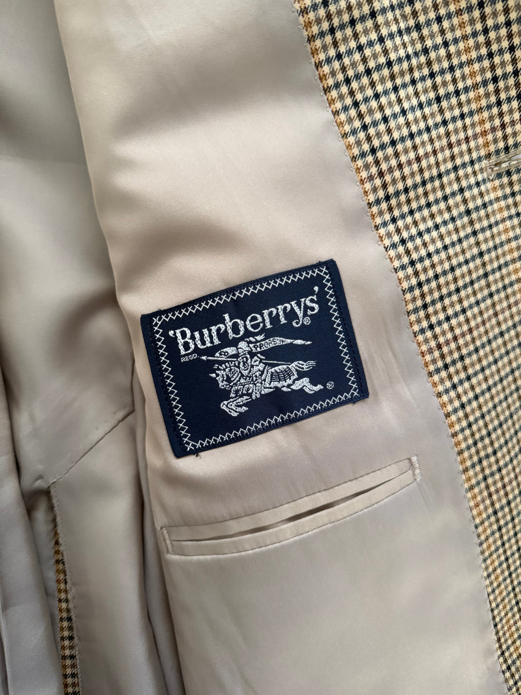 Burberry 1990s 2B Wool Multi-Pattern Tan Sports Jacket Blazer - Size S