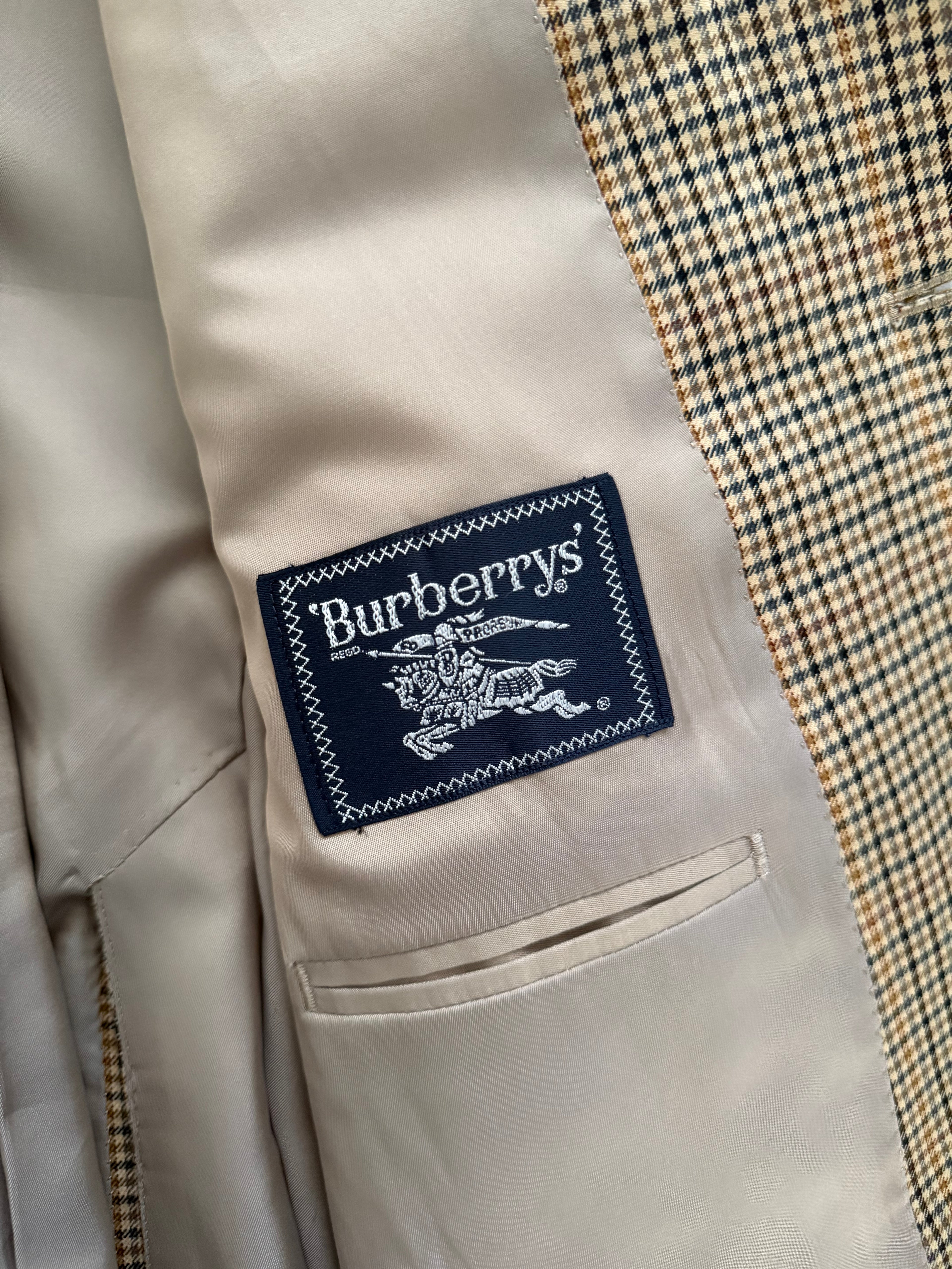 Burberry 1990s 2B Wool Multi-Pattern Tan Sports Jacket Blazer - Size S
