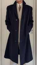 Hugo Boss 1990s Single Breasted Navy Wool Overcoat - Size XL