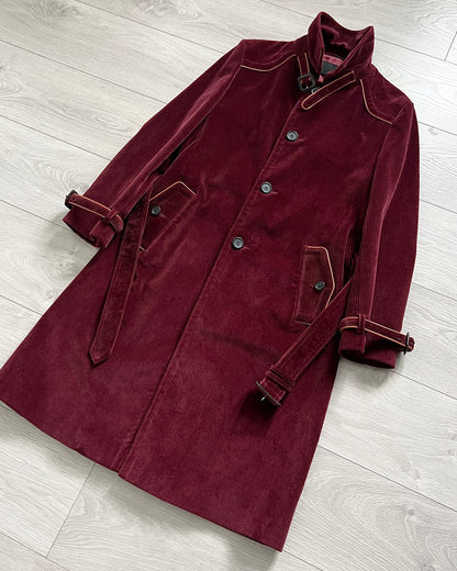 Prada FW2017 Runway Burgundy Red Western Corduroy Belted Coat - Size M