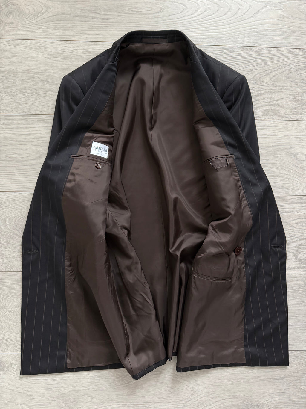 Armani 1990s Peaked Lapel Double Breasted Pleated Wool Suit Espresso Black - Size M Jacket / 32" Waist