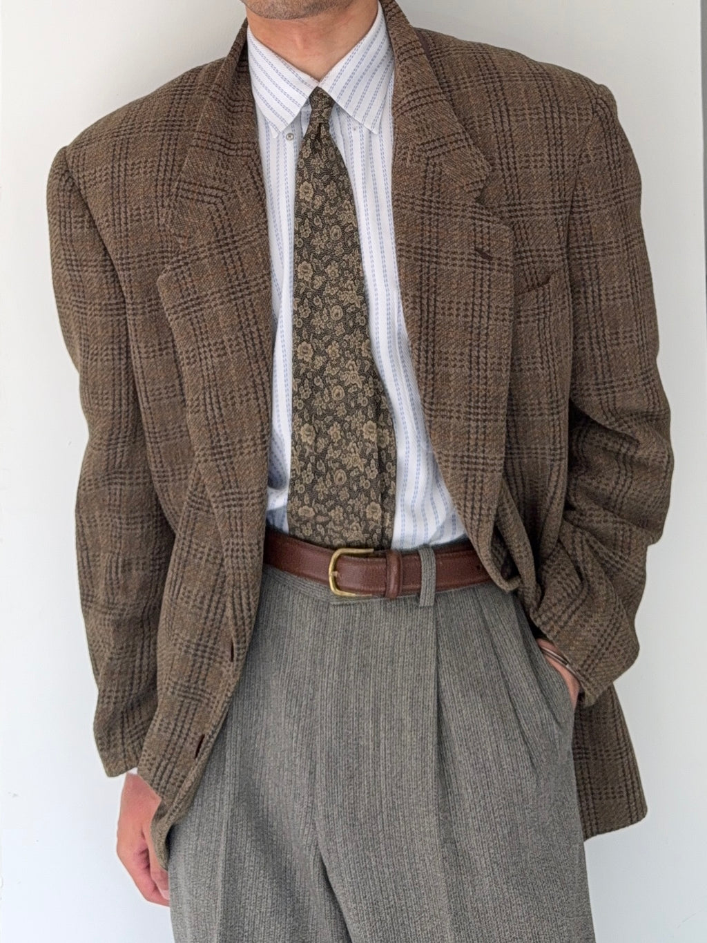 Giorgio Armani 1980s Textured Wool Brown Sports Blazer Jacket - Size XXL