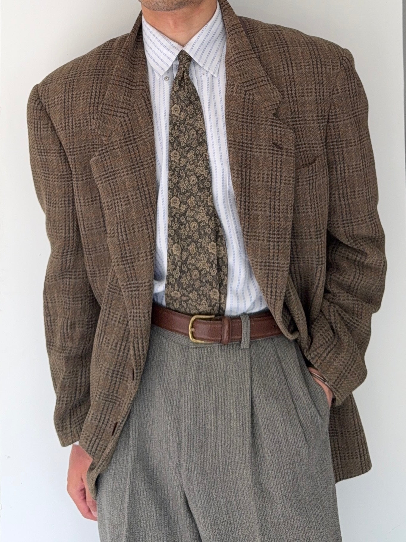 Giorgio Armani 1980s Textured Wool Brown Sports Blazer Jacket - Size XXL